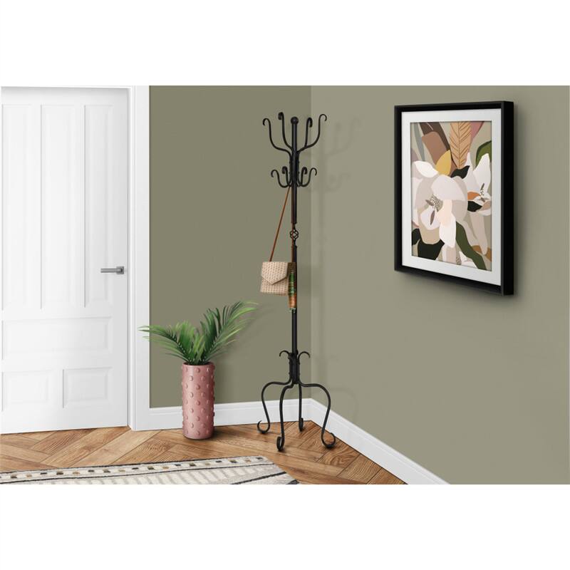 Angle. ALEXOUN - Metal Hall Tree Coat Rack - 8 Hooks Freestanding Entryway Stand, 74" Transitional Bedroom Furniture, 1pc - Black.