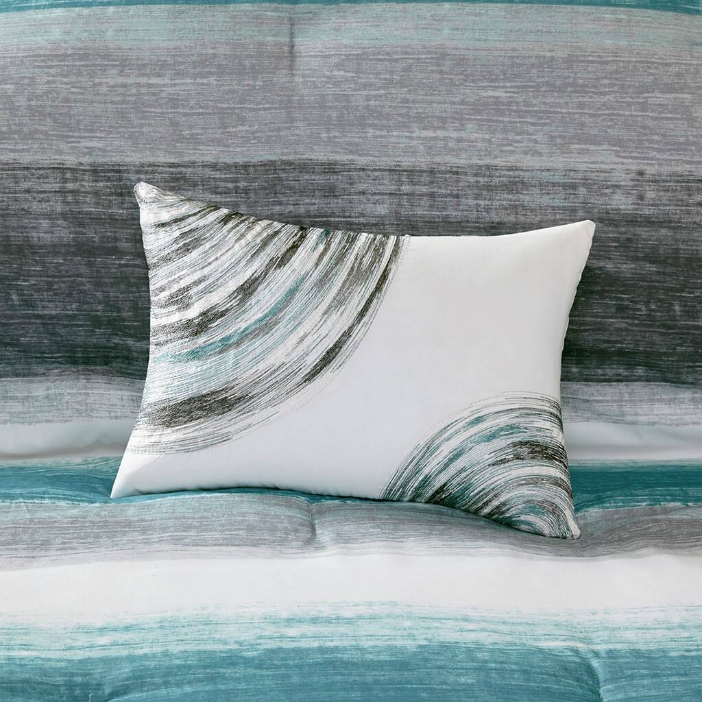 Alt View 4. Gracie Mills - Gracie Mills Ianne Modern Watercolor Stripe Comforter Set with Cotton Bed Sheets - Aqua.