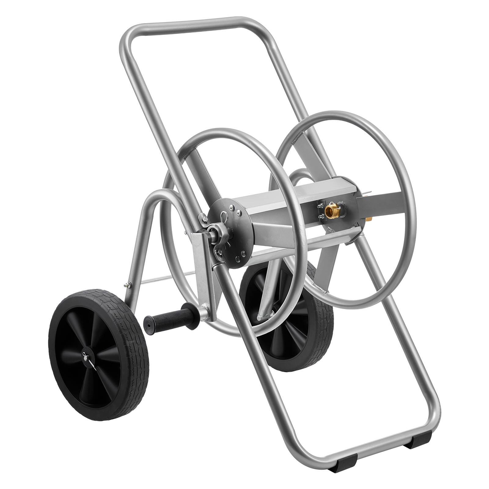 Alt View 5. VEVOR - Water Hose Reel Cart, 200/300 ft High-Pressure Garden Hose Cart,with Two Wheels, Handle & Heavy-Duty Mesh Storage Basket - Silver.