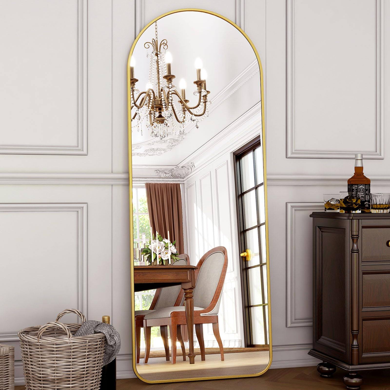 Hanke - full Length Mirror Arch Floor Mirrors With Aluminum Alloy Frame Free-standing Wall Mounted Or Leaning Bedroom - Gold Rounded 64"L x 21"W