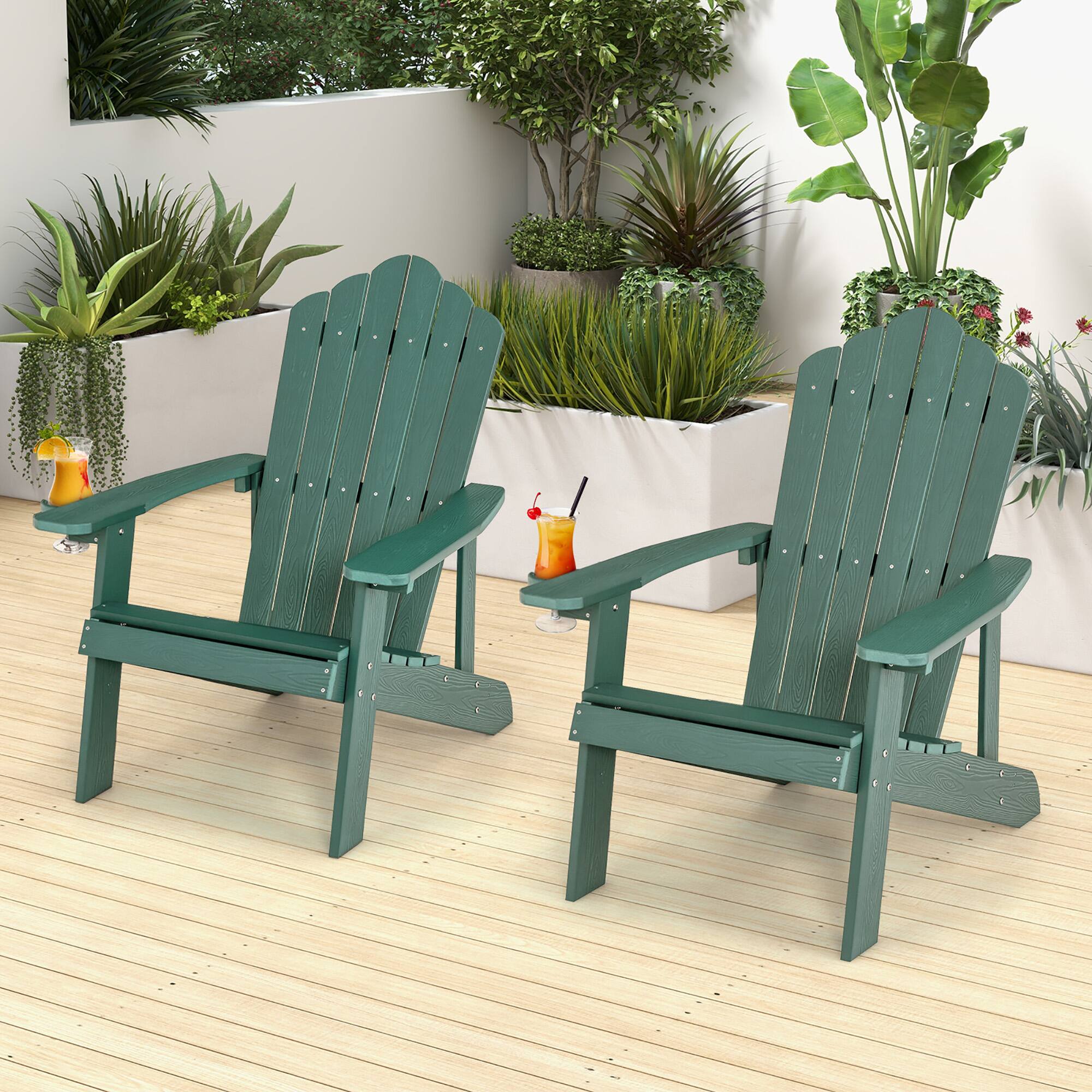 Alt View 10. Costway - Costway Patio HIPS Adirondack Chair with Cup Holder Weather Resistant Outdoor 380 LBS - Dark Green.