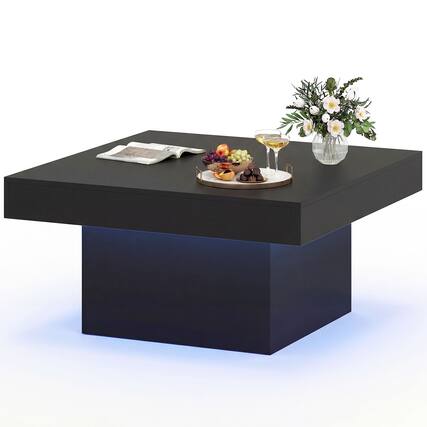 Front. Gymax - Gymax LED Coffee Table w/Adjustable Light Colors Speed & Brightness Remote Control Black - Black.
