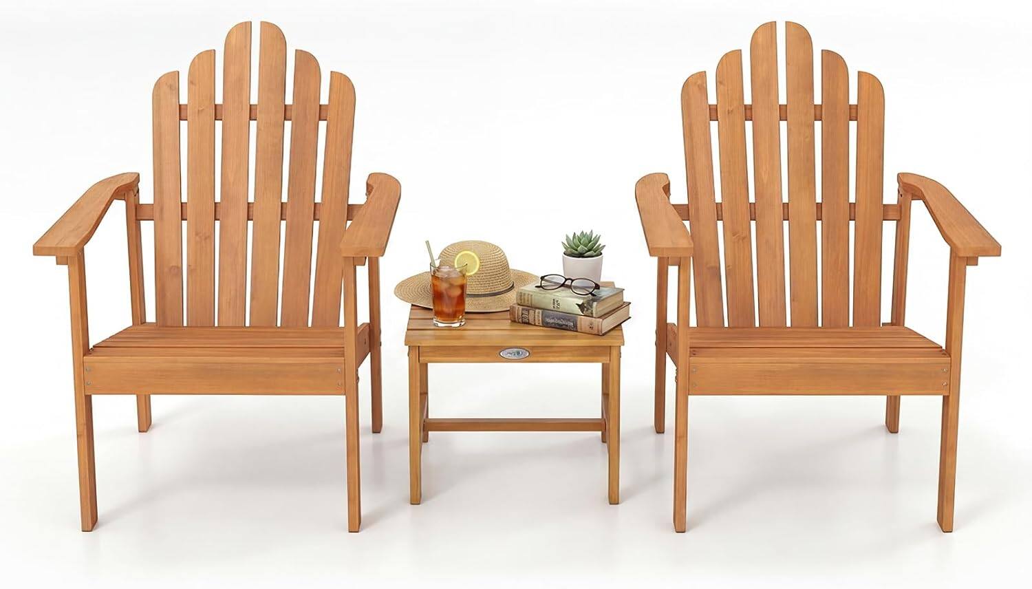 Gymax - Stackable Adirondack Chair Set of 2w/Side Table & Built-in Backrests Armrests - Yellow price history on PriceWatchPro