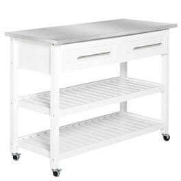 Homcom - Kitchen Island with Stainless Steel Top, Traditional Kitchen Island with Storage, 2-Tier Open Shelves, Drawers - White