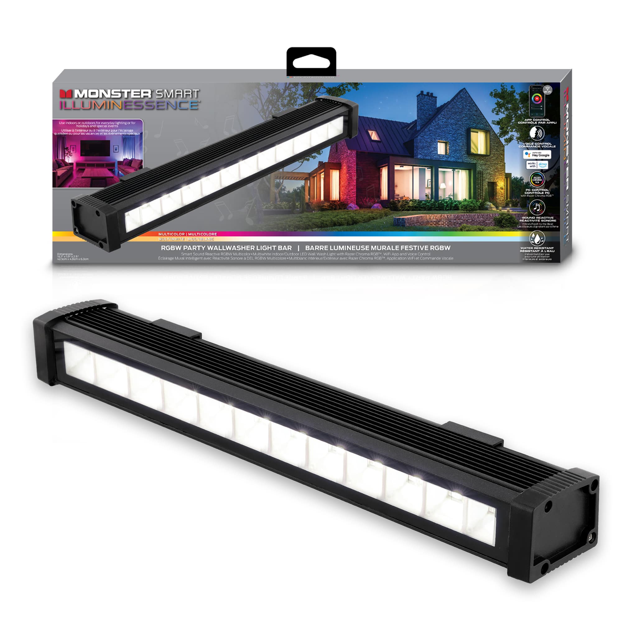 Monster - Smart Sound Reactive Outdoor Wall Washer Light Bar, Wall Wash LED Light, Dimmable, Voice Control - Multicolor