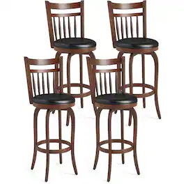 Costway - 30" Swivel Bar Stools Set of 4 with Backs, Solid Wood Legs & Footrest for Home Bar - Expresso