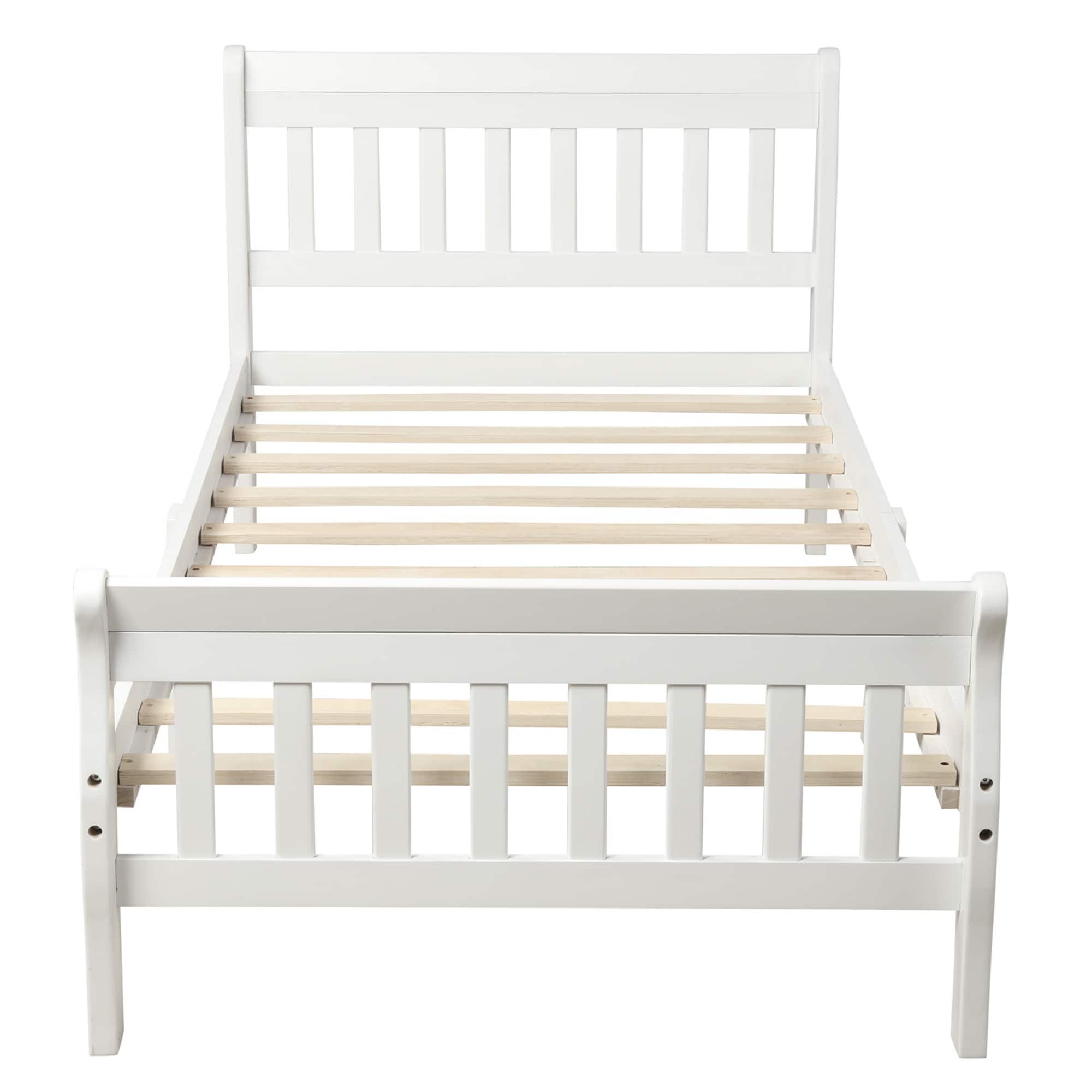 GOODSILO - Modern Solid Wood Twin Platform Bed Frame with Integrated Headboard and Footboard for Minimalist Bedroom Decor - White