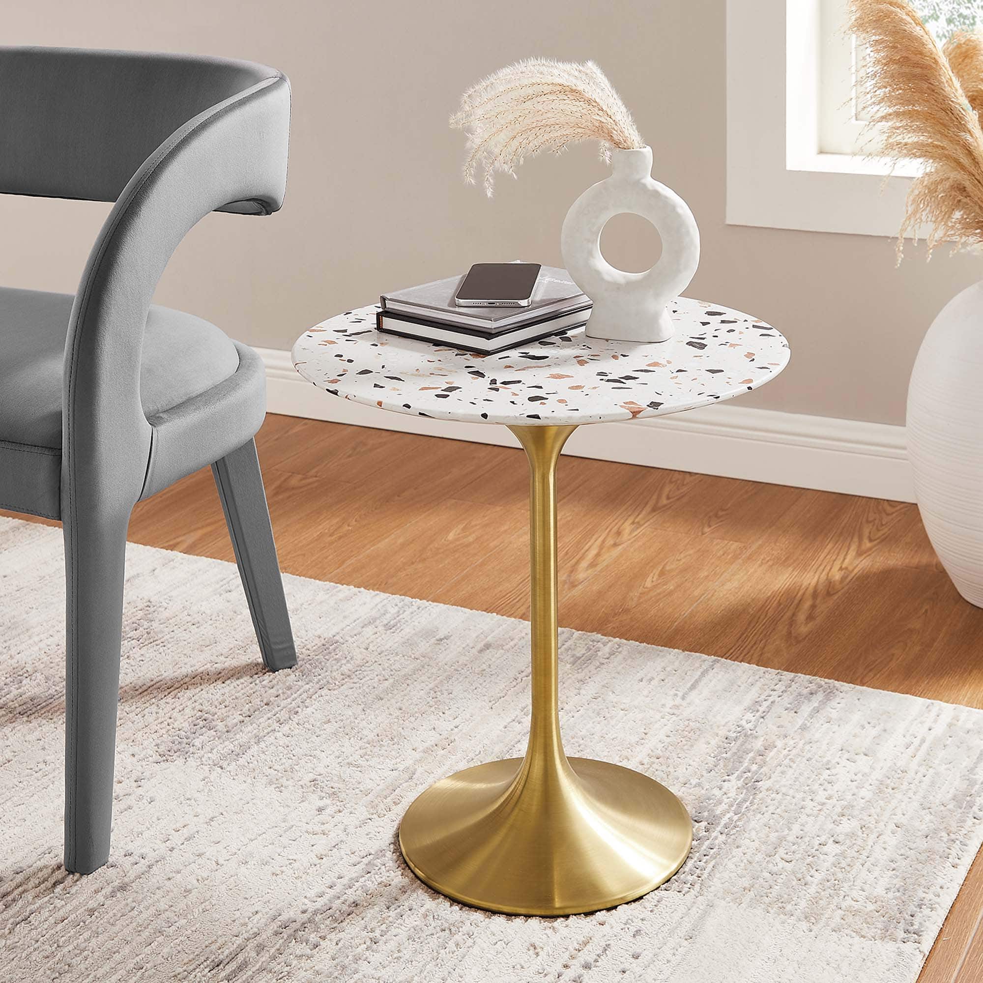 Modway - Lippa Round Terrazzo Side Table - Gold Terrazzo