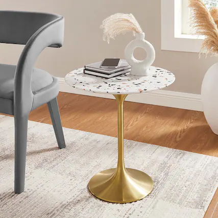 Front. Modway - Lippa Round Terrazzo Side Table - Gold Terrazzo.
