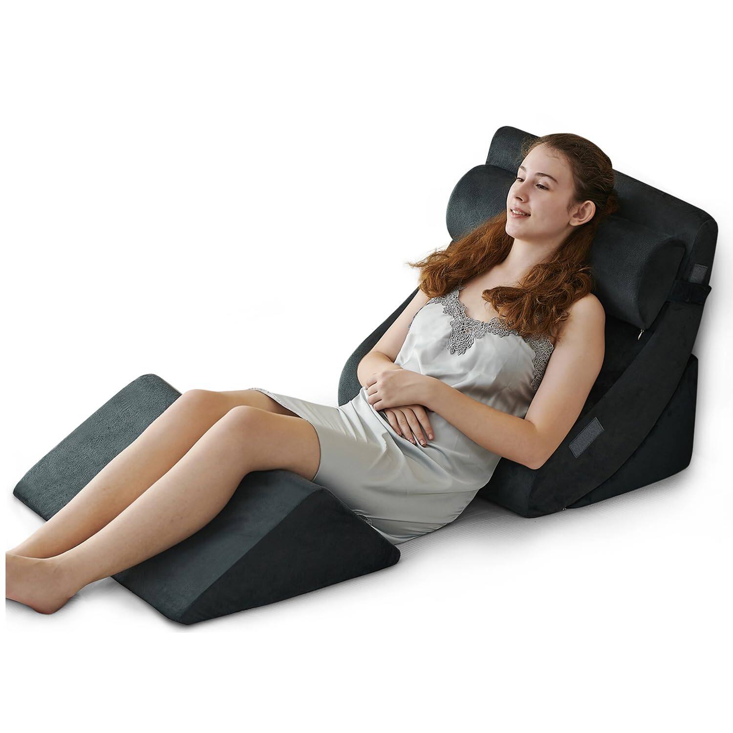 Skar Audio - Bed Wedge Pillow Set Relaxing Adjustable Head Support Cushion Triangle Memory Foam For Acid Reflux Sleeping - Charcoal Grey