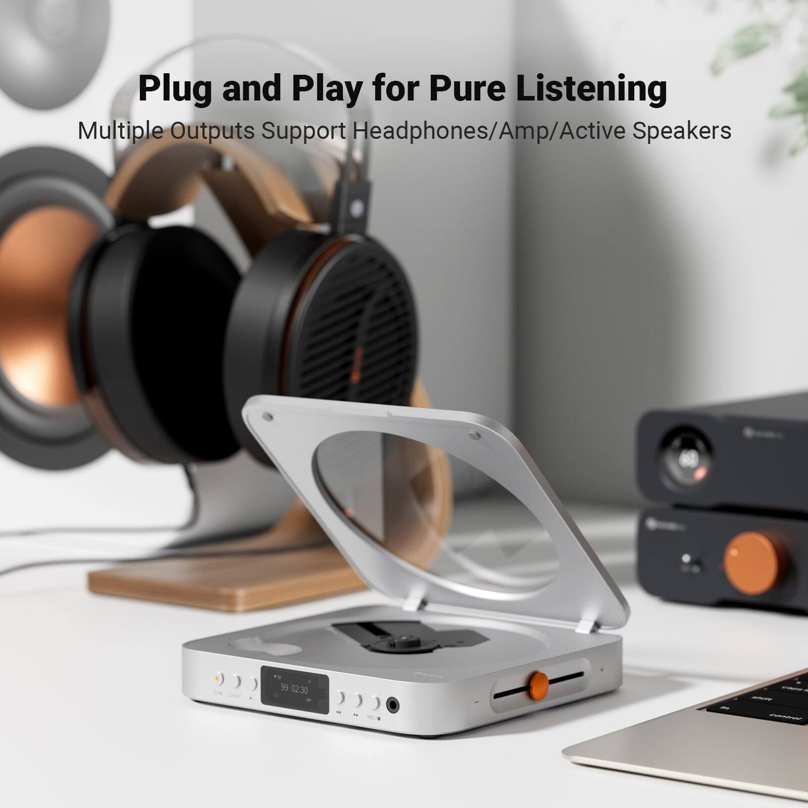 Plug and Play for Pure Listening  
Multiple Outputs Support Headphones/Amp/Active Speakers  
3 02:30
