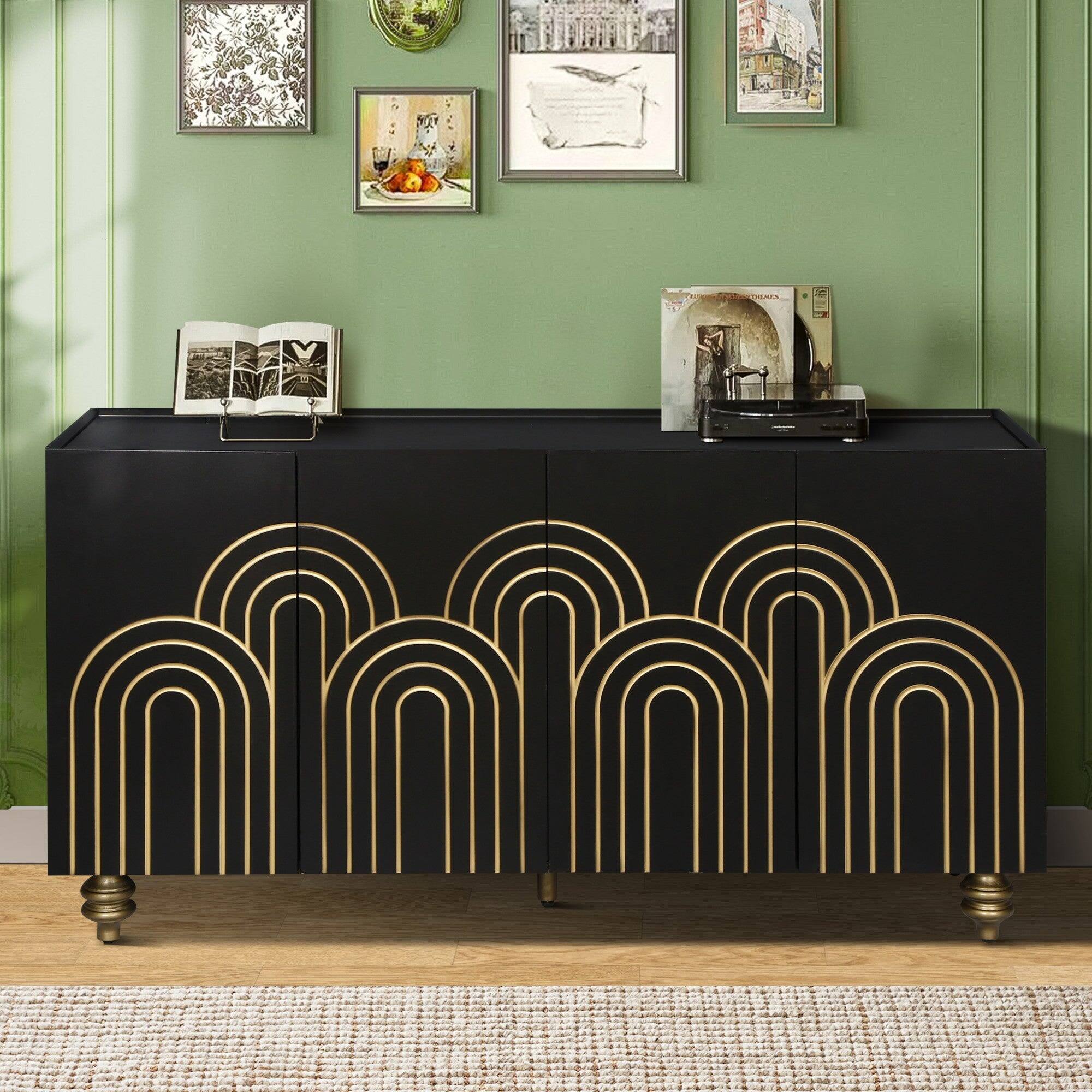 Alt View 10. Boyel Living - Modern Fluted Four Door Sideboard Storage Cabinet - Black.