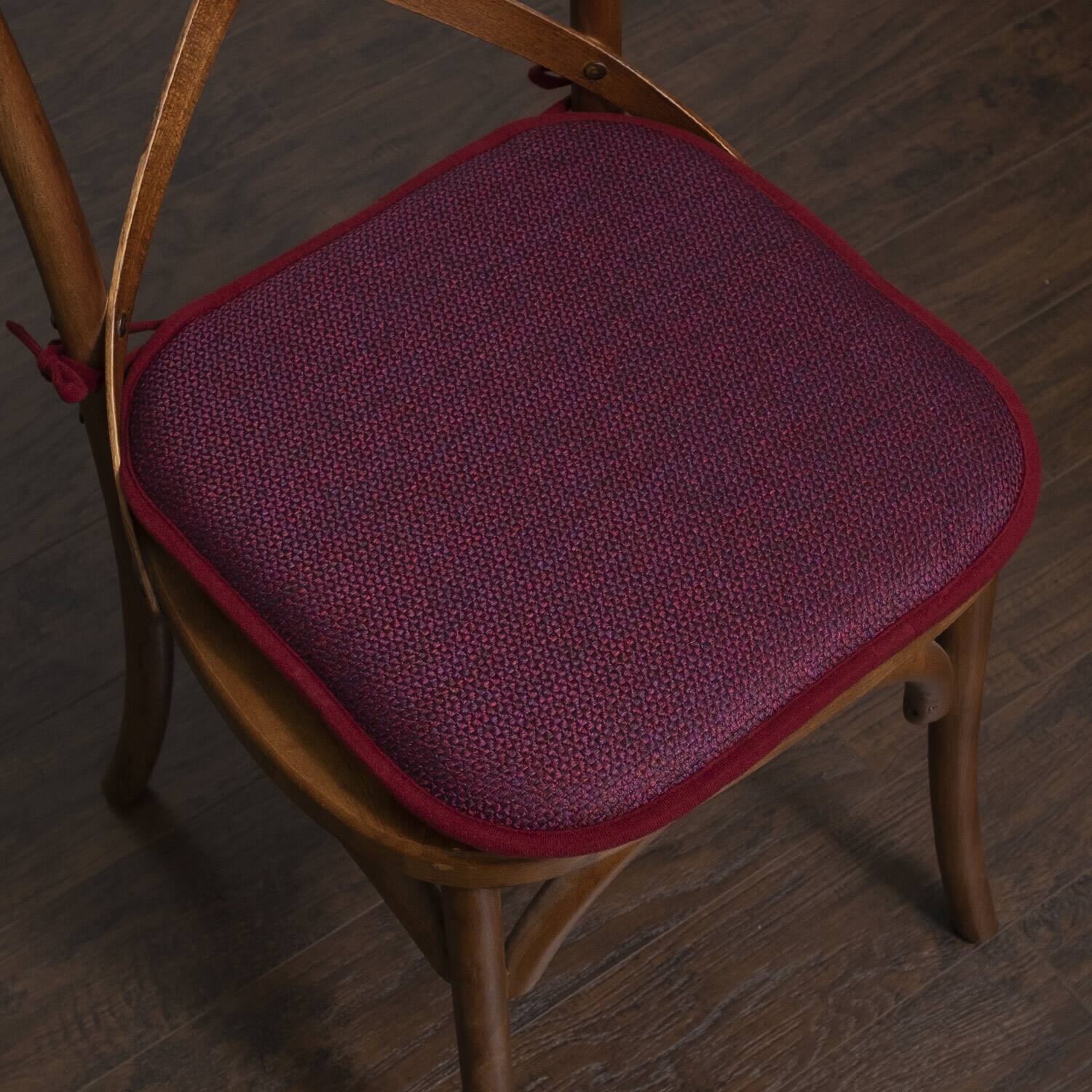 Back. Sweet Home Collection - Cameron Memory Foam No Slip Back 16" x 16" Chair Pad Cushion with Ties, 6-Pack - Wine.