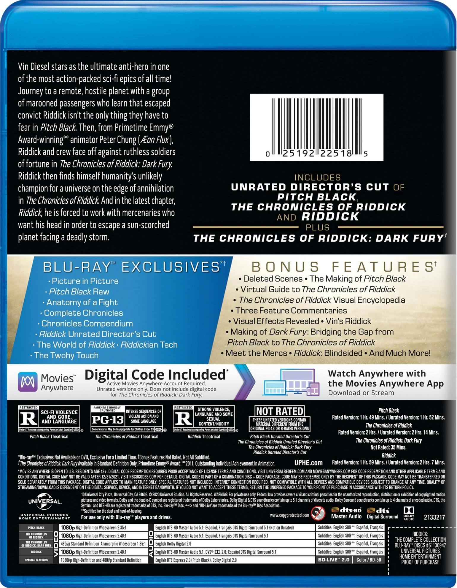 Angle. Riddick: The Complete Collection (Box Set) [Blu-ray].