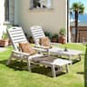 Gymax - 2PCS Patio Chaise Lounge HDPE Reclining Chair w/ 5-Position Adjustable Backrest & Cup Holder - White