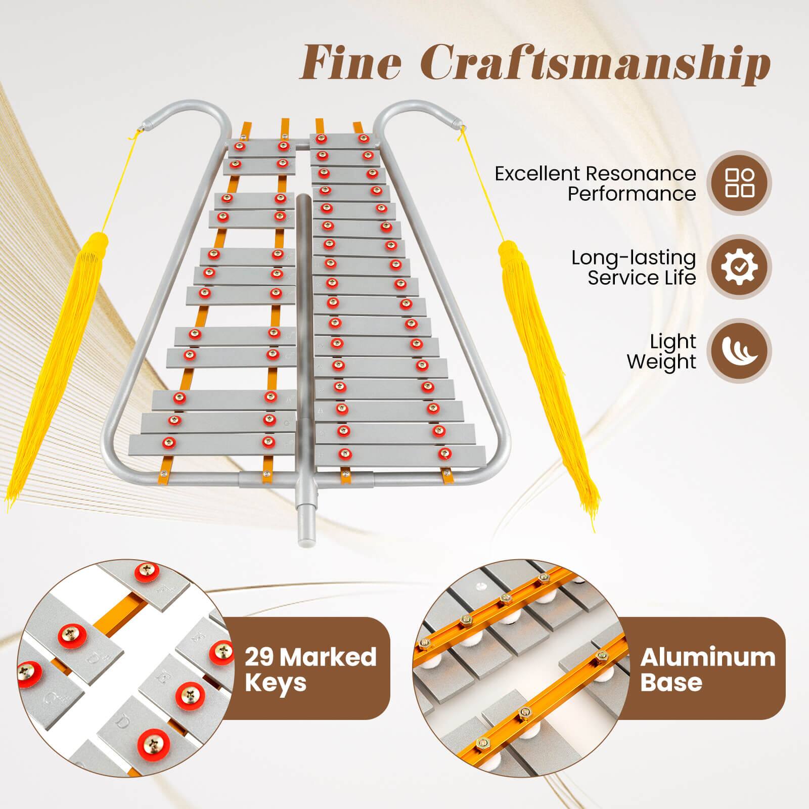 Fine Craftsmanship  
Excellent Resonance Performance  
Long-lasting Service Life  
Light Weight  
29 Marked Keys  
Aluminum Base
