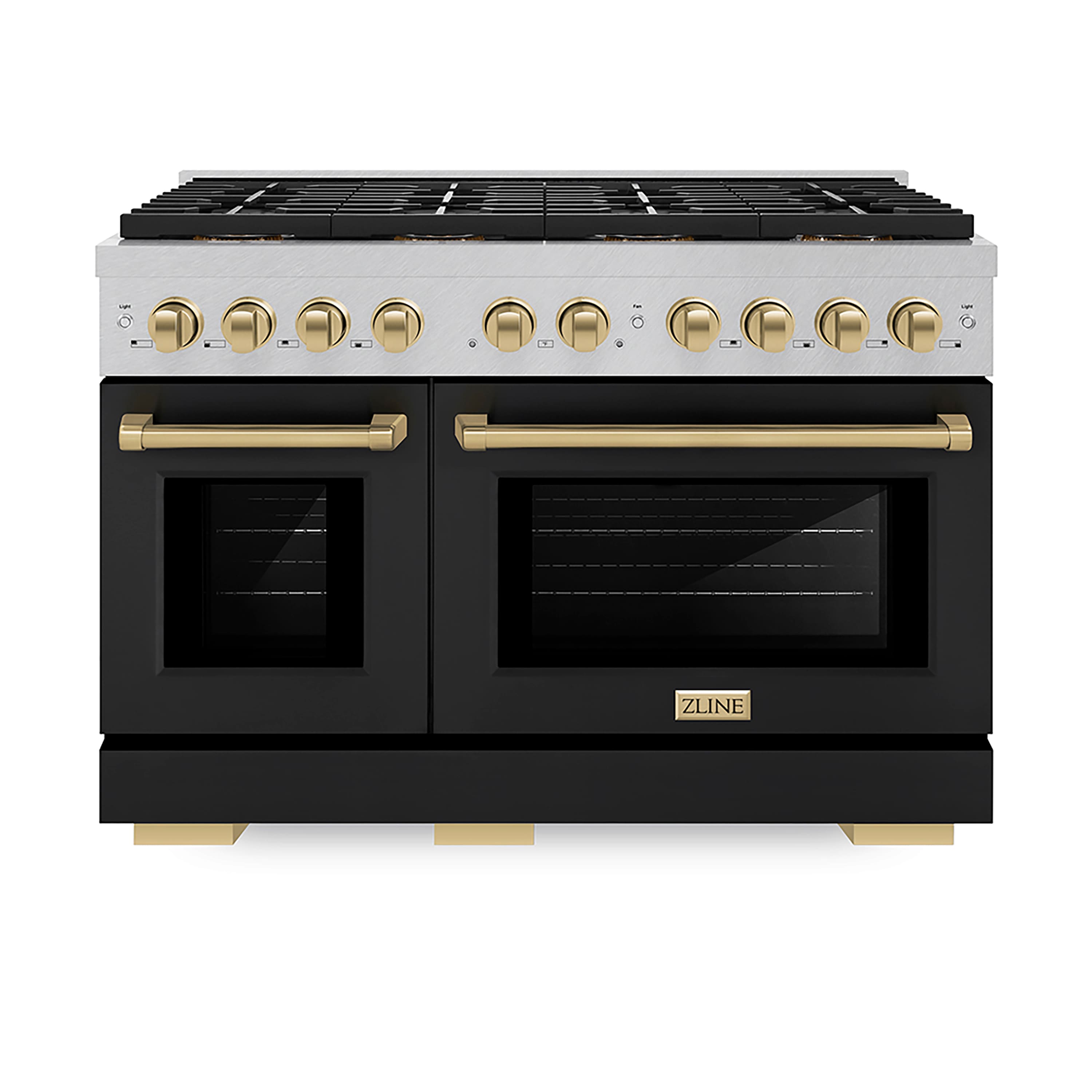 Front. ZLINE - 48 in. Wide 8 Burner Autograph 6.7 cu. ft. Freestanding Paramount Gas DuoPro Range with Black Doors & Bronze Accents - Black Matte.