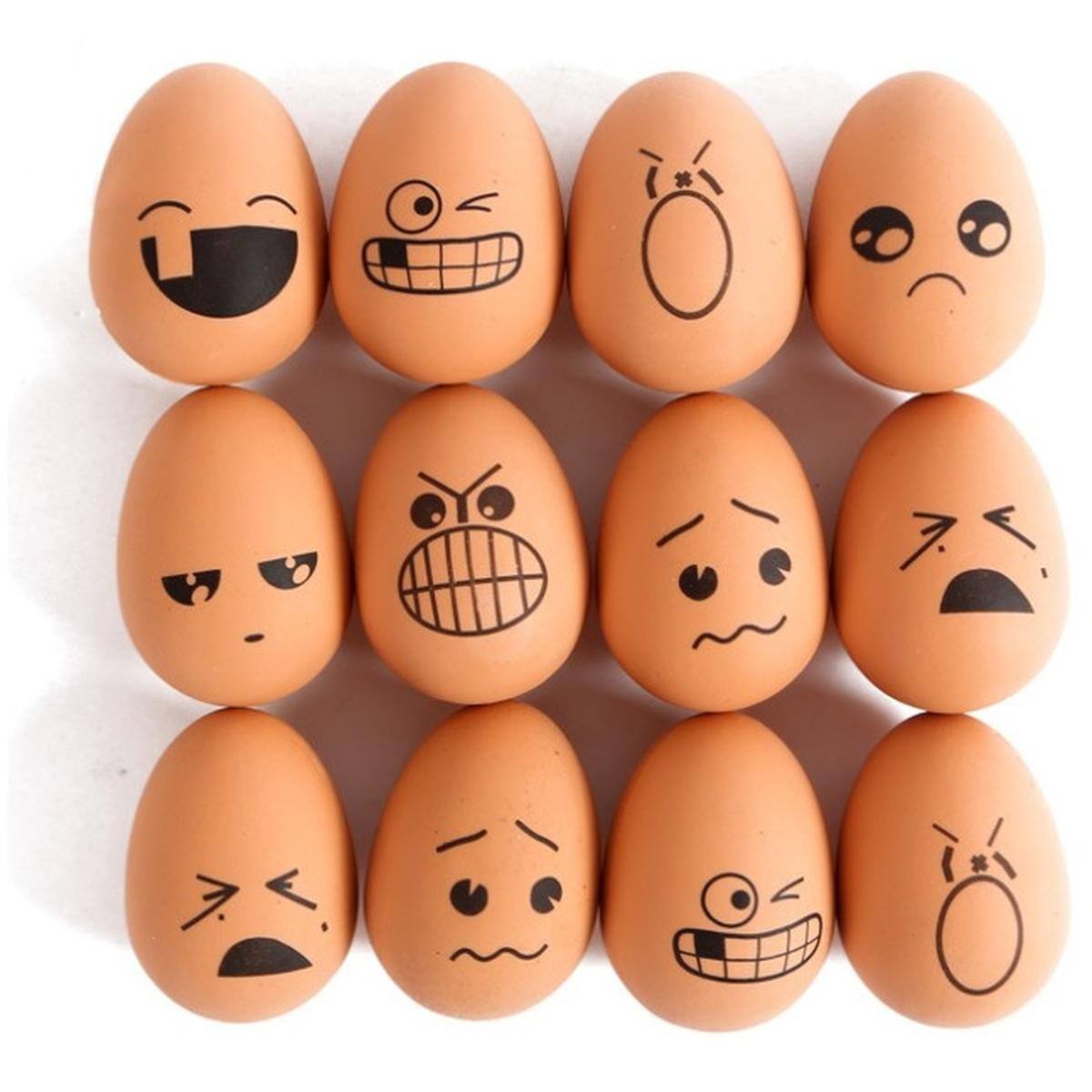 Angle. JuzToys - 24 Pieces Realistic Bouncing Easter Eggs with Emoticon Faces, Bouncy Rubber Toy Food Pretend Eggs Playset, Fake Eggs - Bown.
