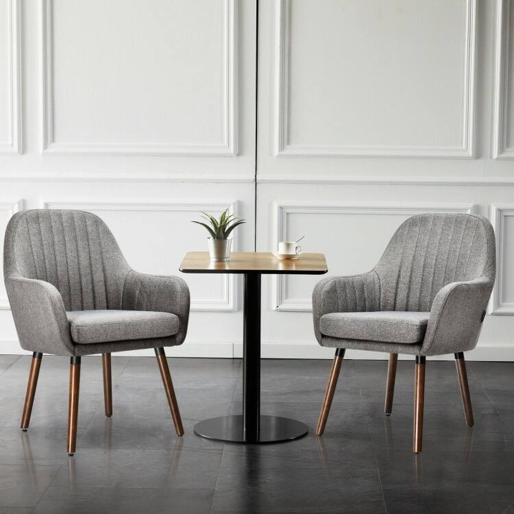 Angle. Hivvago - Set of 2 Retro Grey Linen Upholstered Accent Chair with Stylish Wood Legs - Gray.