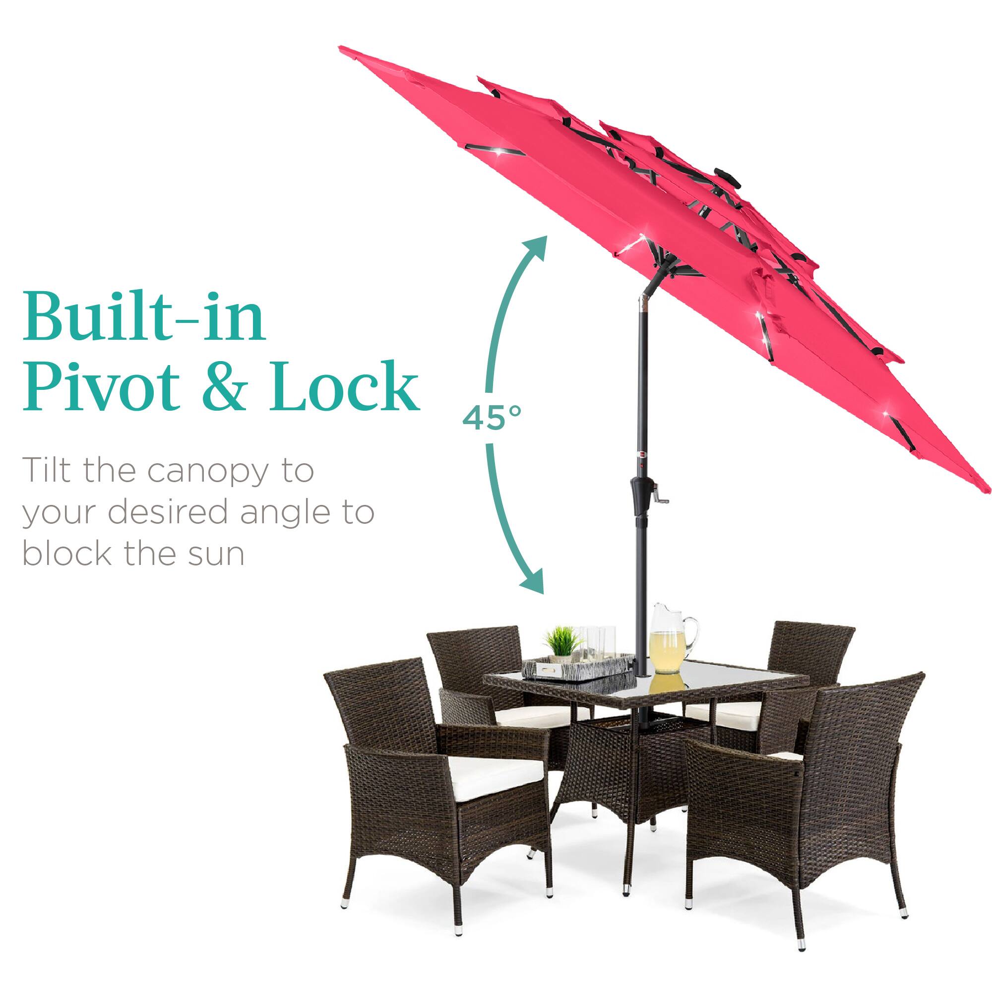 Built-in Pivot & Lock

Tilt the canopy to your desired angle to block the sun