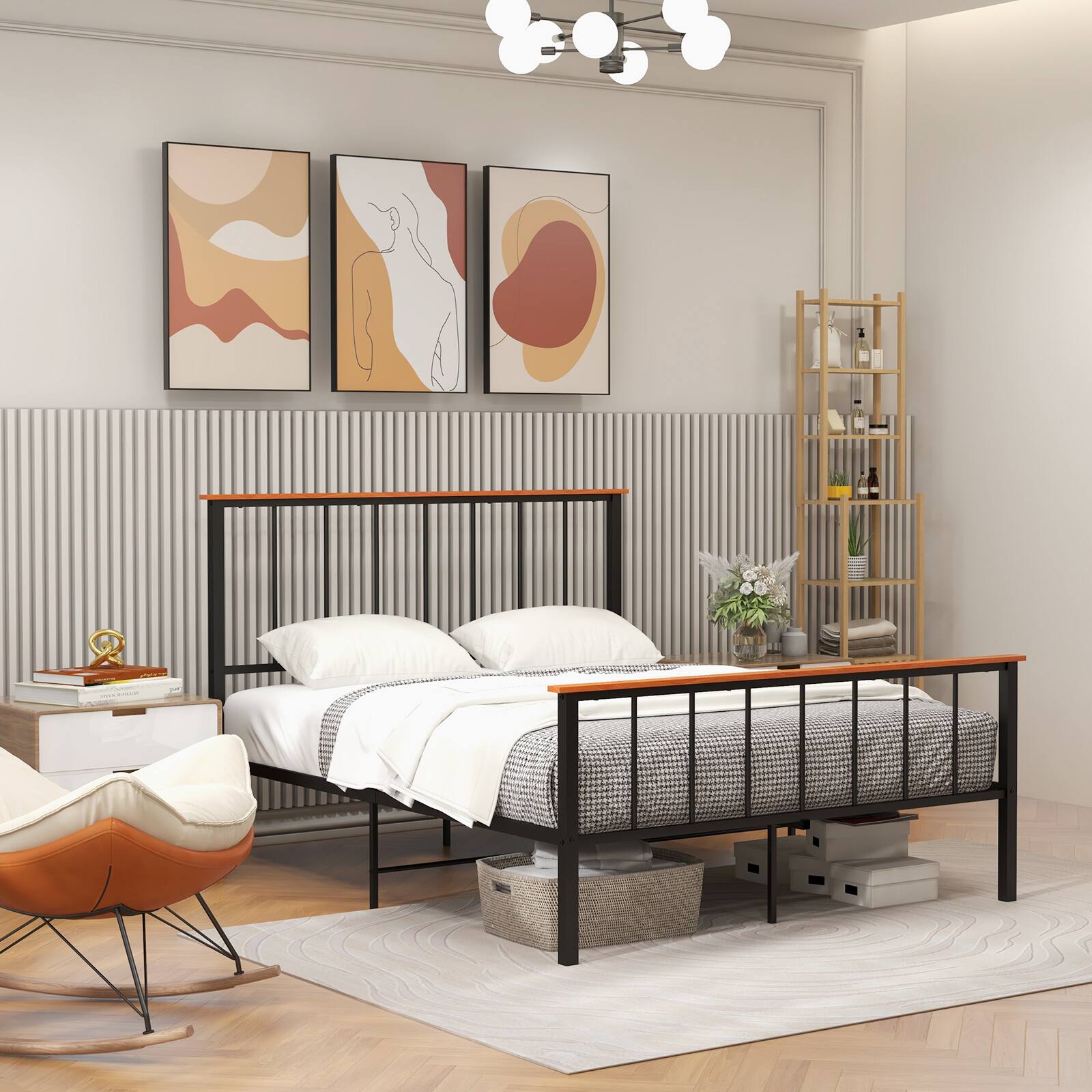 Angle. SlickBlue - Wooden Bed Frame with Headboard and Footboard for Modern Bedroom - Black.
