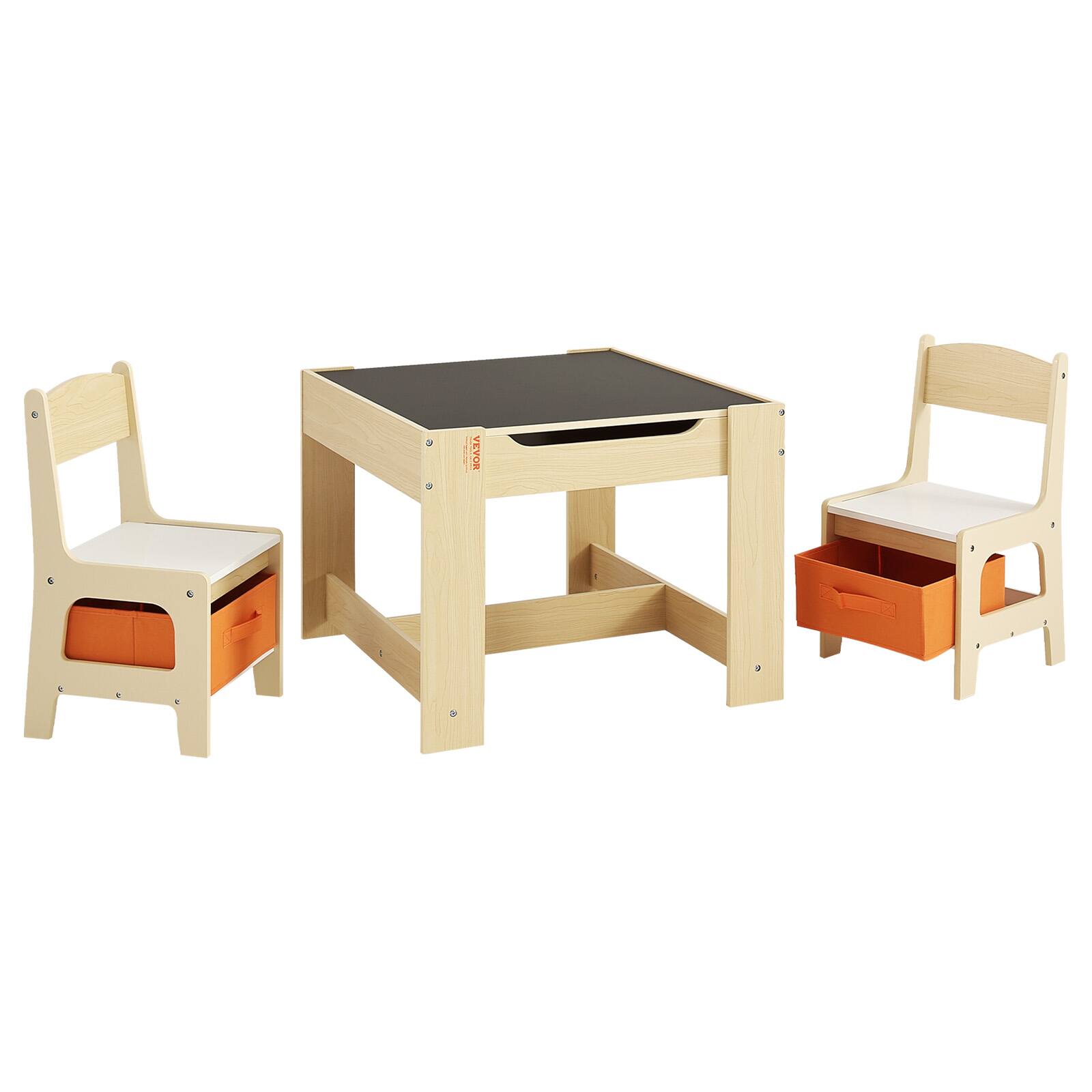 Alt View 5. VEVOR - Kids Table and 2 Chairs Set, Toddler Table and Chair Set with Storage Space under the Table, Cloth Storage Box - Light Wood.