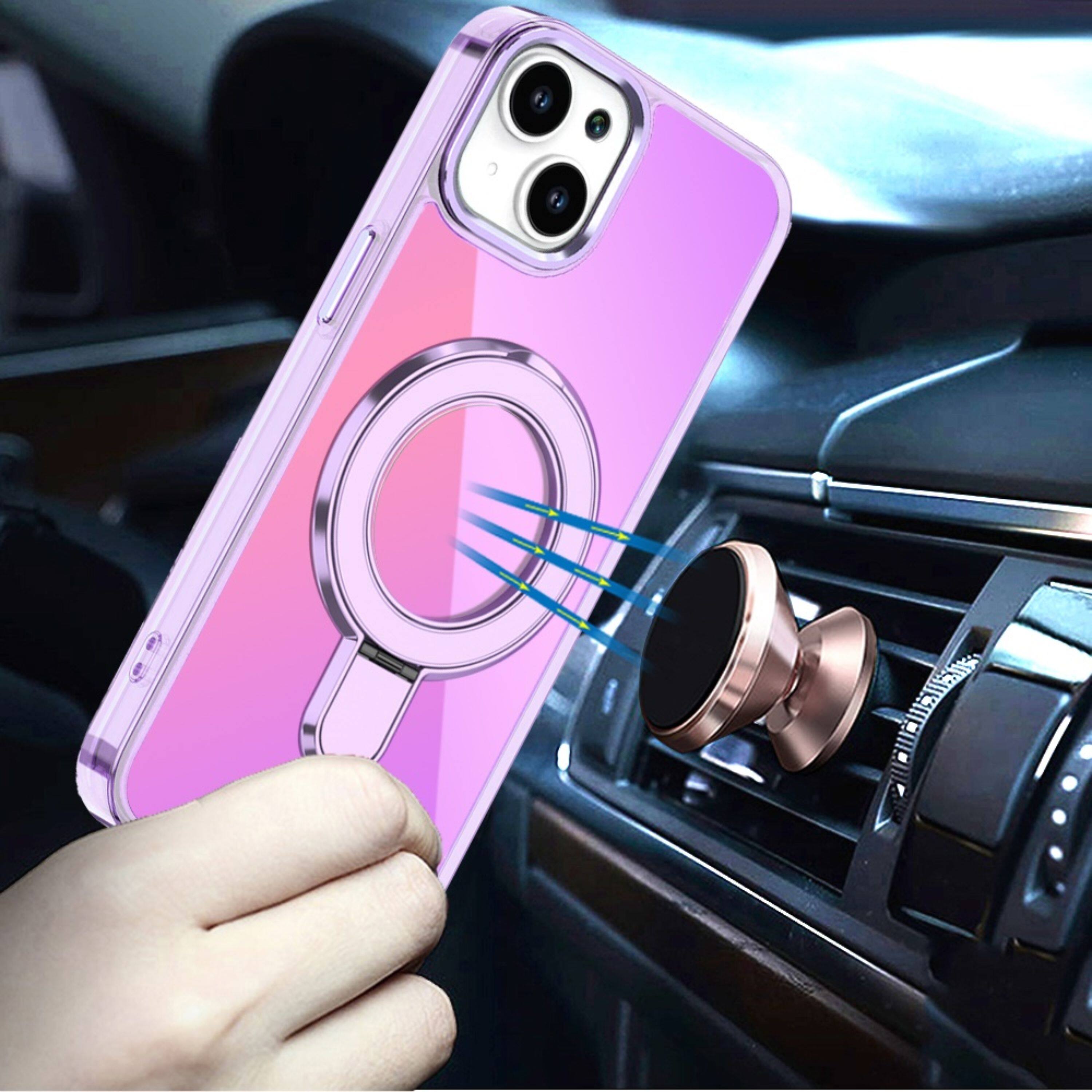 Left. Kitcheniva - Radiant Chrome Magnetic Circle Stand Phone Case With Tempered Glass For iPhone 13/14 Light Purple - Light Purple.