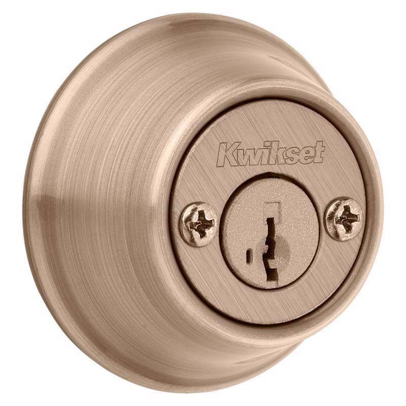 Angle. Kwikset - Kwikset SmartKey Security Antique Brass Metal Single Cylinder Deadbolt.