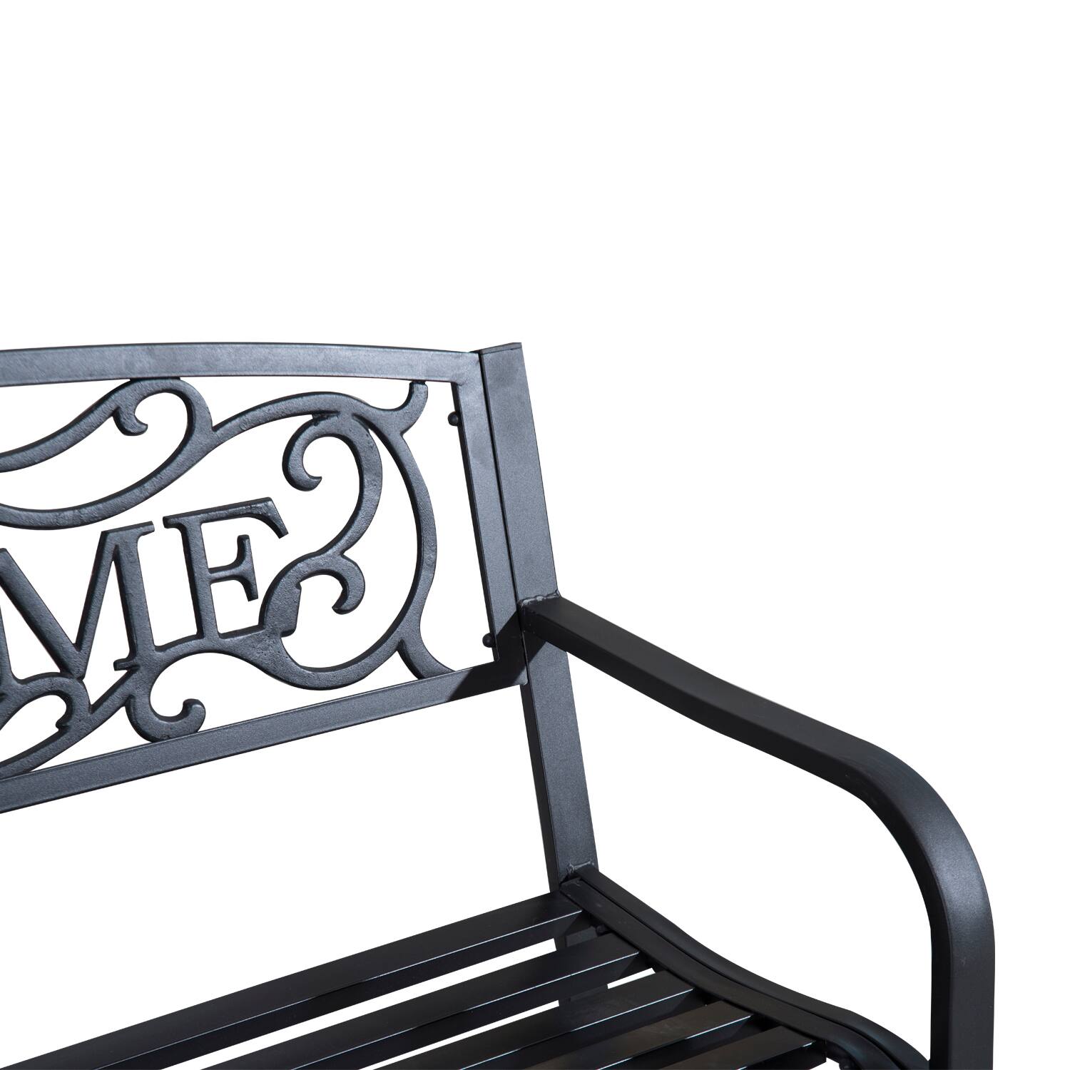 Alt View 5. AOOLIVE - Outsunny 50" Outdoor Metal Welcome Bench, Garden Bench with Slatted Seat,Patio Bench for Park,Porch,Yard,Entryway,Black - Black.