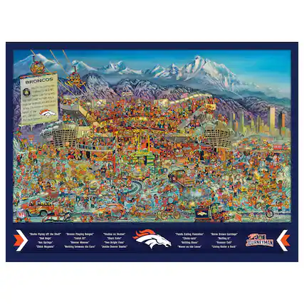 **BRONCOS**
Hey, I'm Joe Journeyman. I played in the NFL with the Denver Broncos. I had a black under my right eye, a single horn on my face, and I wore the hidden 15 crown jersey. I'm the talent of the NFL. Can you find me in Denver?
**Joe Journeyman**
**Books Flying off the Shelf**
- "Balding Ensign"
- "Chick Negatives"
- "Red Springs"
- "Catch 22"
- "The Right Stuff"
- "Jembe Deaver Sauler"
- "Panda Eating Pancakes"
- "Chess-ats"
- "Balding Ensign"
- "Living Under a Rock"
**Sakes on Skate**
- "Short Cake"
- "Two Bright Farts"
- "Jumbo Denver Unleashed"
**Panda Eating Pancakes**
- "Chickens"
- "Balding Ensign"
- "Mouse on the Loose"
**Bare Drawn Carriage**
- "Baling It"
- "Rustle Call"
- "Living Under a Rock"
**NFL**