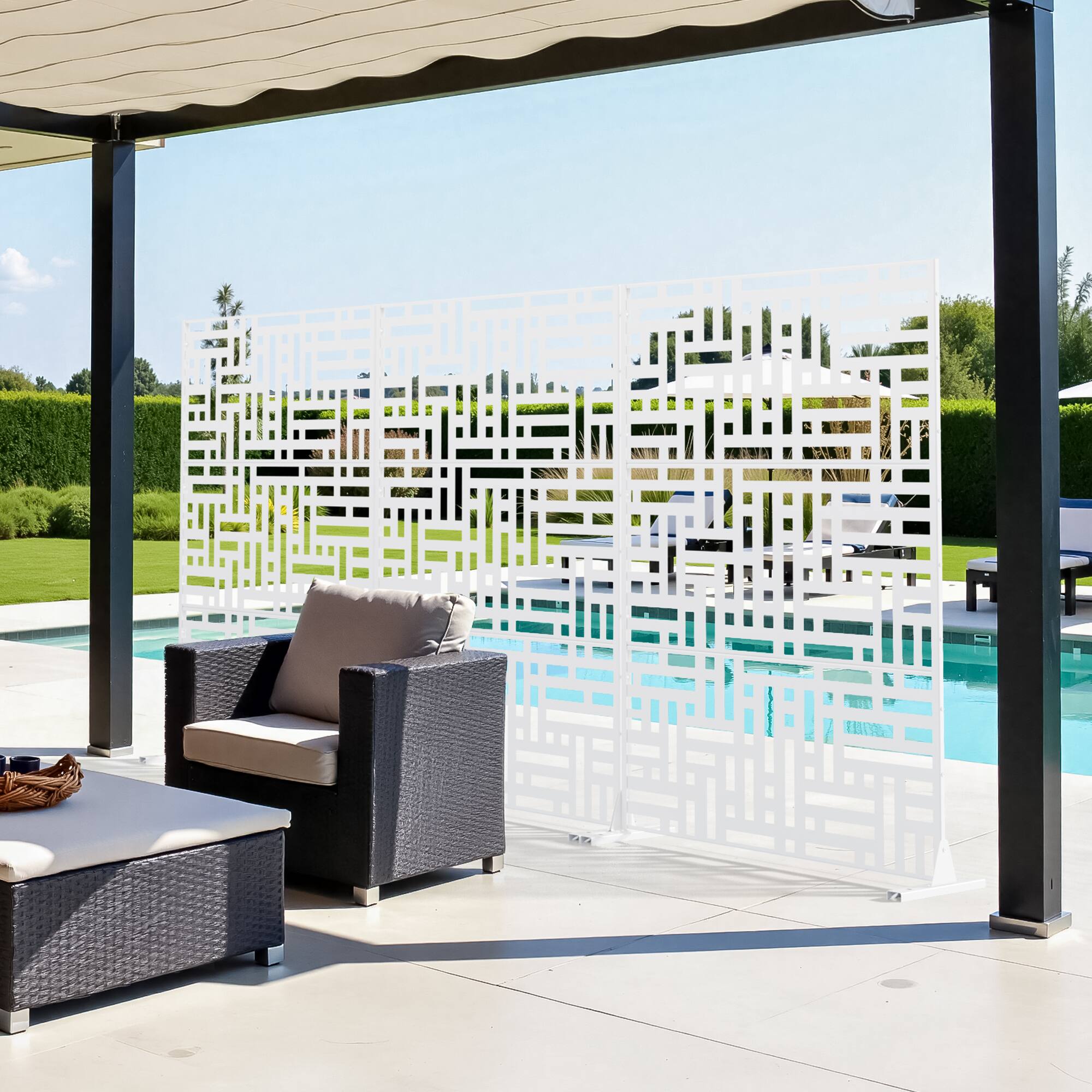 Alt View 6. PexFix - 72 in. x 47 in. Helen Pattern Metal Outdoor Privacy Screen & Panels, Freestanding Garden Divider Fence - White.