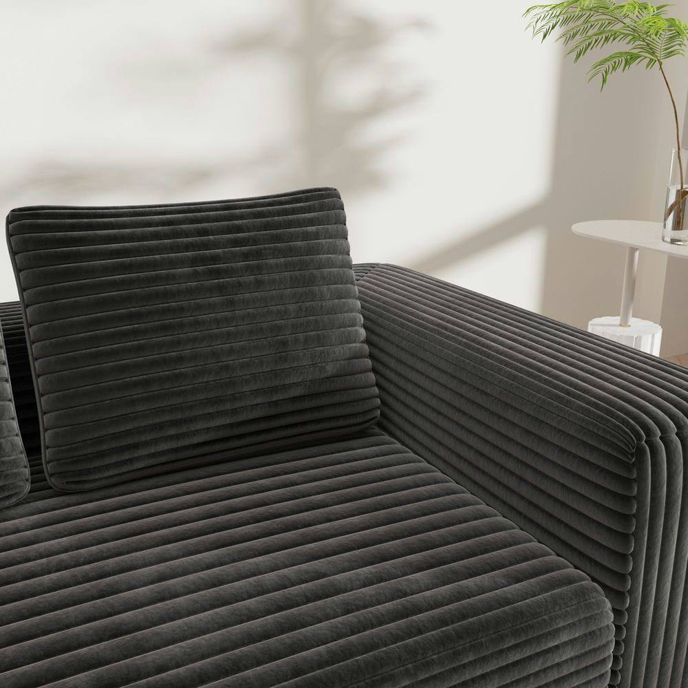 Alt View 9. Kadyn - 2-Seater Corduroy Memory Foam Floor Sofa in a Box, No Assembly for Living Room - Black.