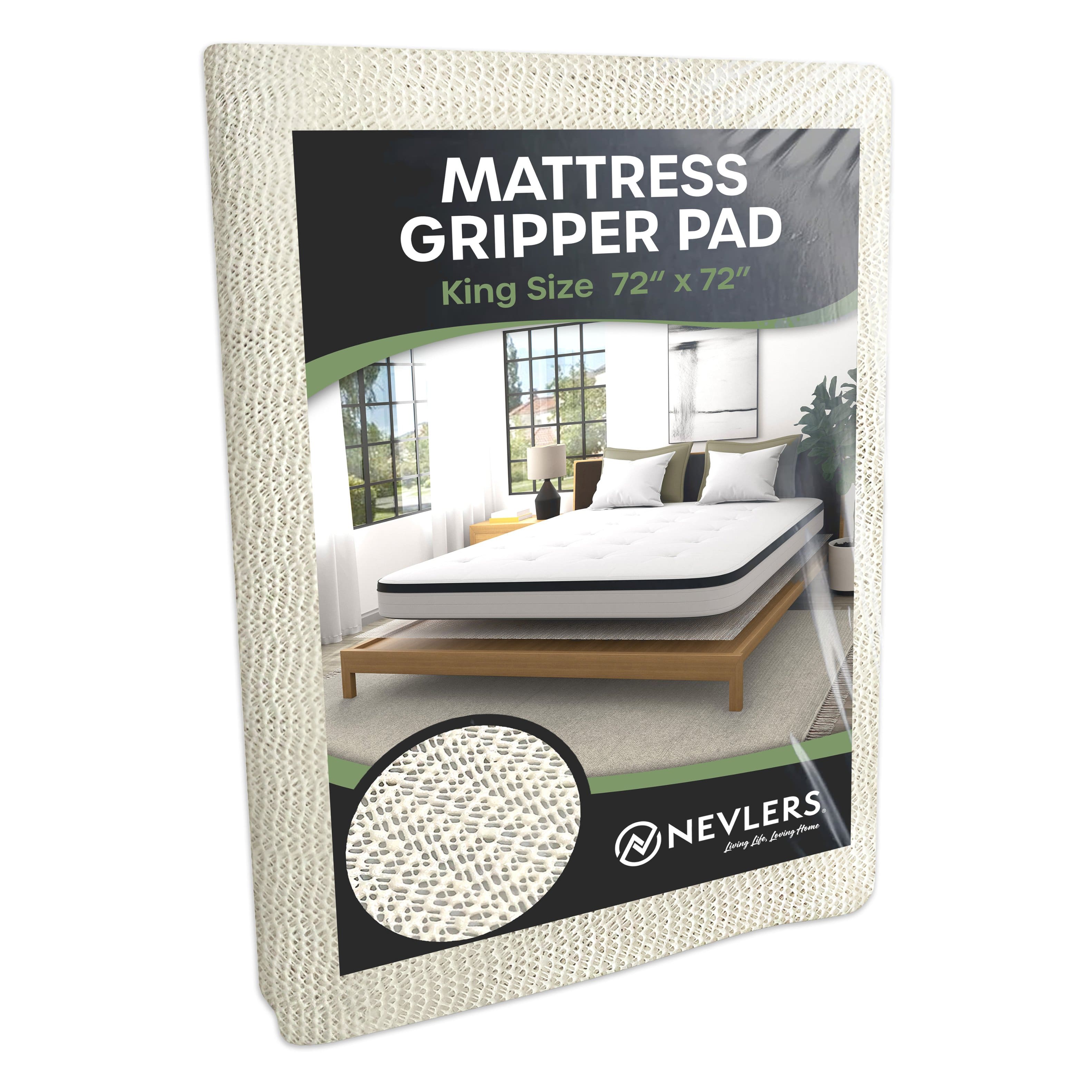 Nevlers - King Size Non Slip Mattress Gripper Pad (72 in. x 72 in.) - White