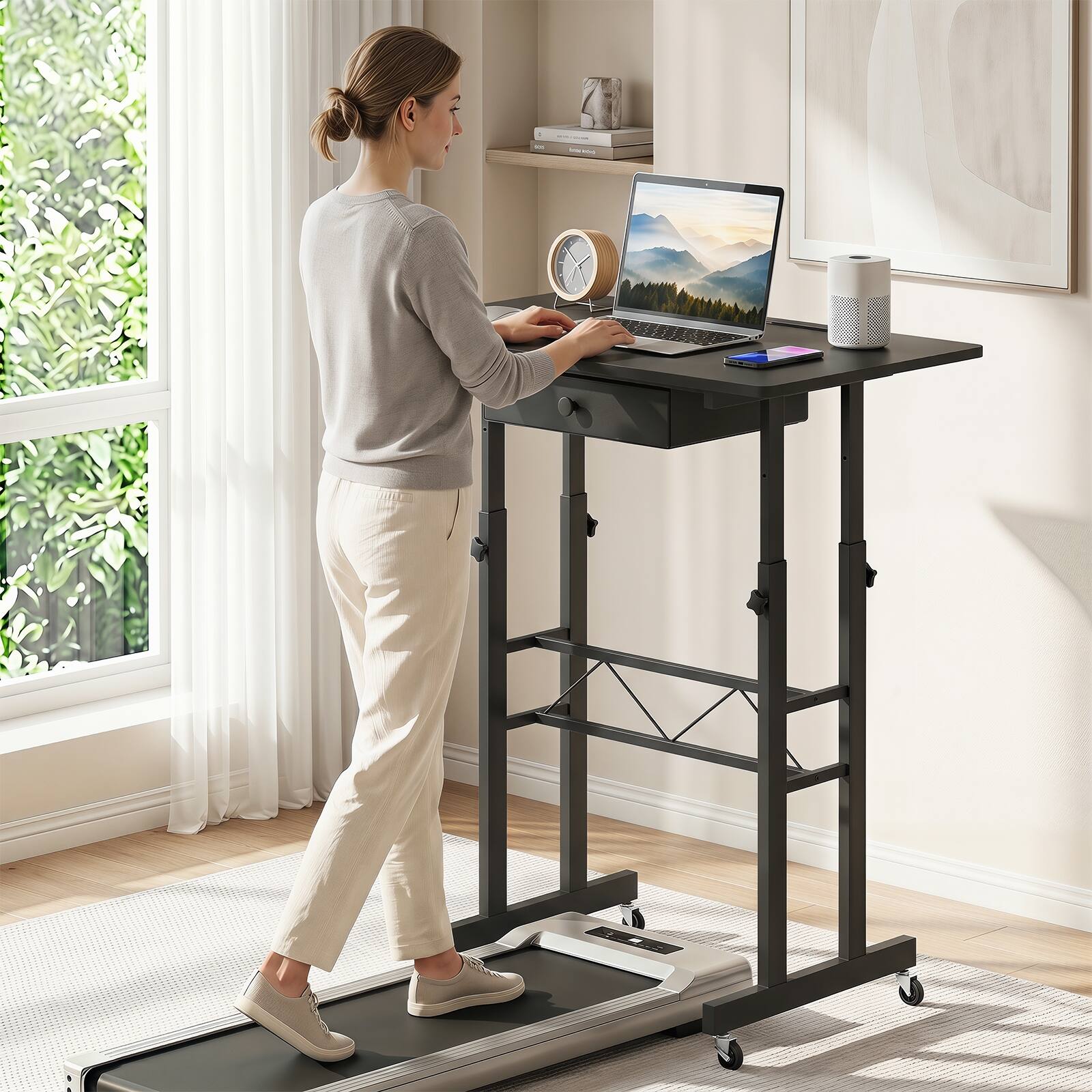 Alt View 4. Costway - Costway Standing Desk, Height Adjustable Laptop Desk with Fabric Drawer, Tablet Holder - Black.