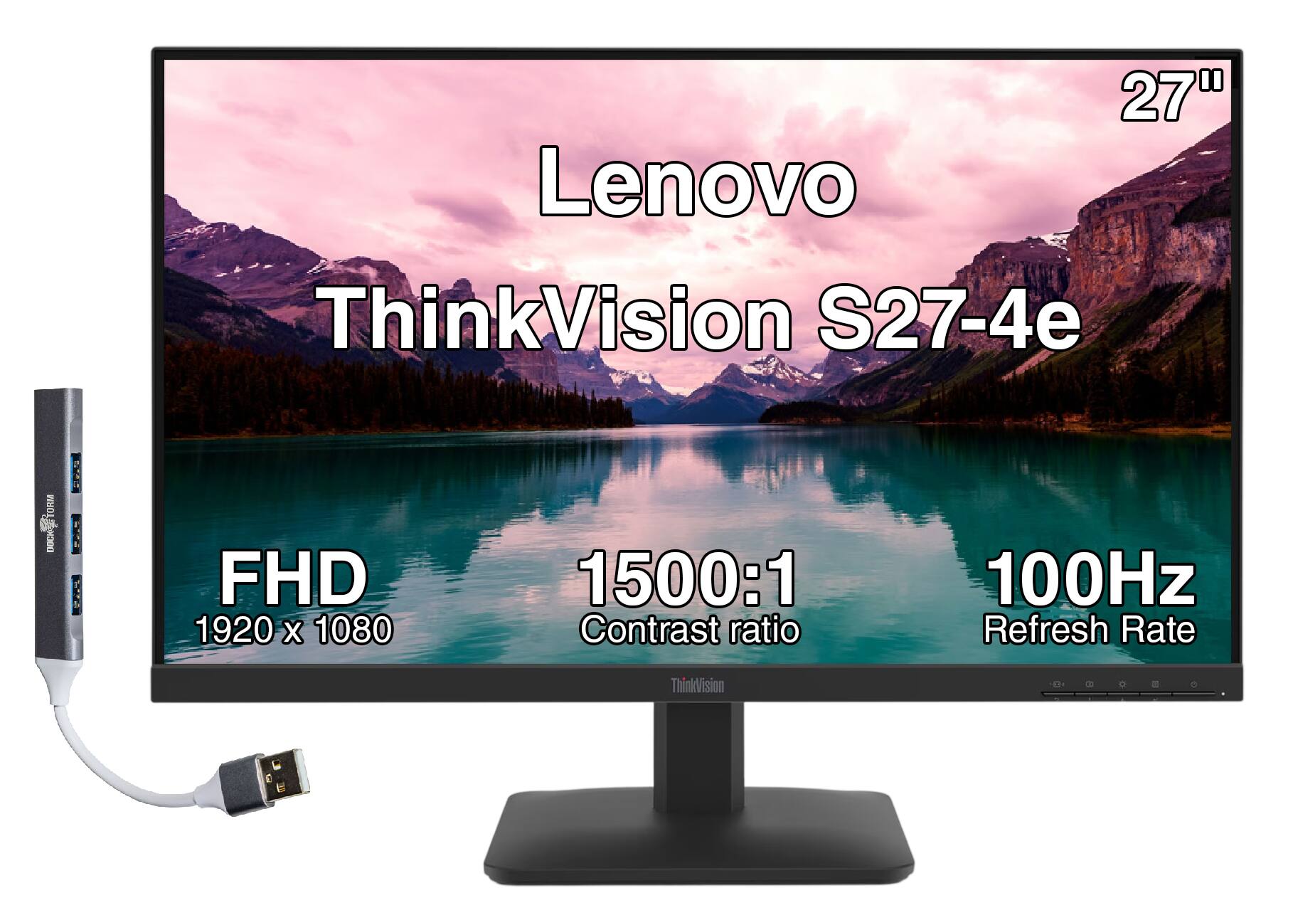 Lenovo - ThinkVision S27-4e 27" FHD IPS Monitor, 4ms Response Time, Anti-Glare, Flicker-Free, HDMI & DKZ Hub (64BEKAT1UZ) - Black