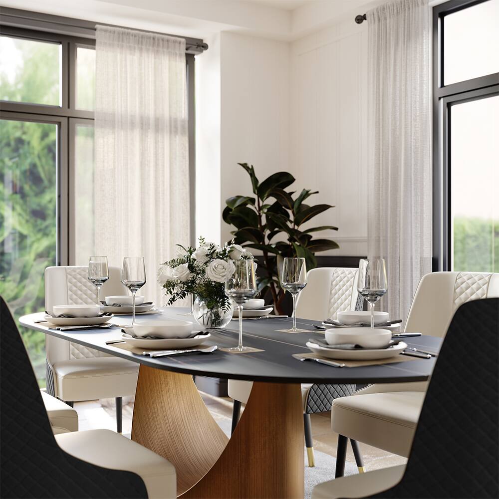 Alt View 1. POVISON - 94"Hobart Modern Oval Dining Table for 8-10, Black Oval Matte Sintered Stone Kitchen Table, Bronze Carbon Steel Base - Black.
