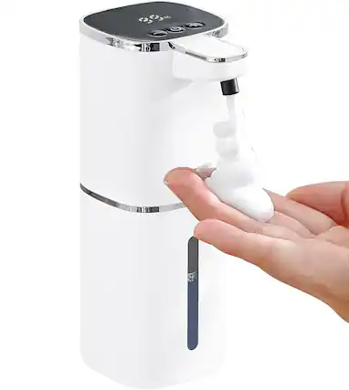 Front. FINEAK - 9-Level Adjustable Foam Soap Dispenser IPX5 Waterproof 400mL White - White.