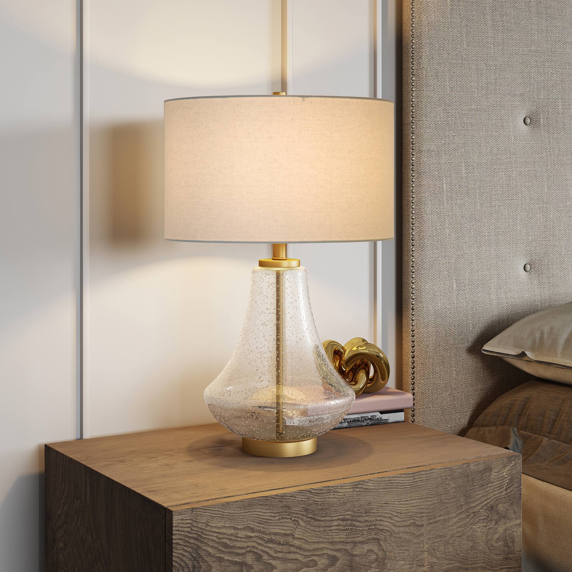 Alt View 11. Hudson&Canal - Lagos Table Lamp - Seeded Glass/Brushed Brass.