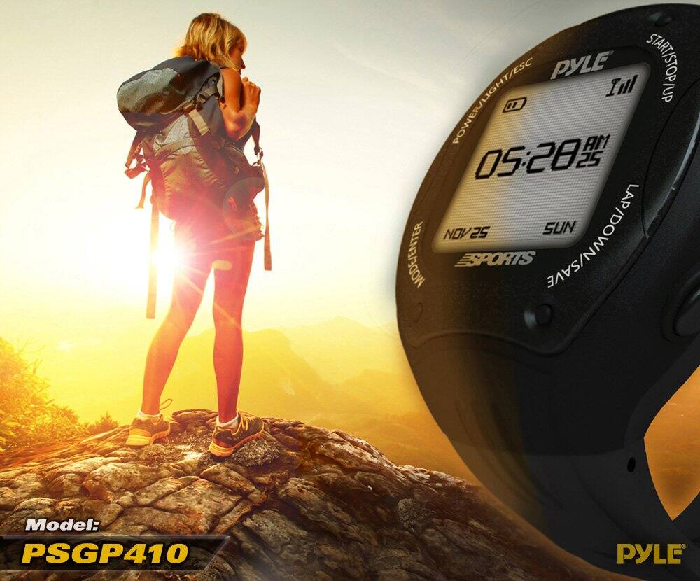 PYLE START/STOP/UP In/UP POWER/LIGHT/ESC AM 05:20 25 LAP NOV 25 SUN MODE/ENTER ESPORTS LAP/DOWN/SAVE  
Model: PSGP410