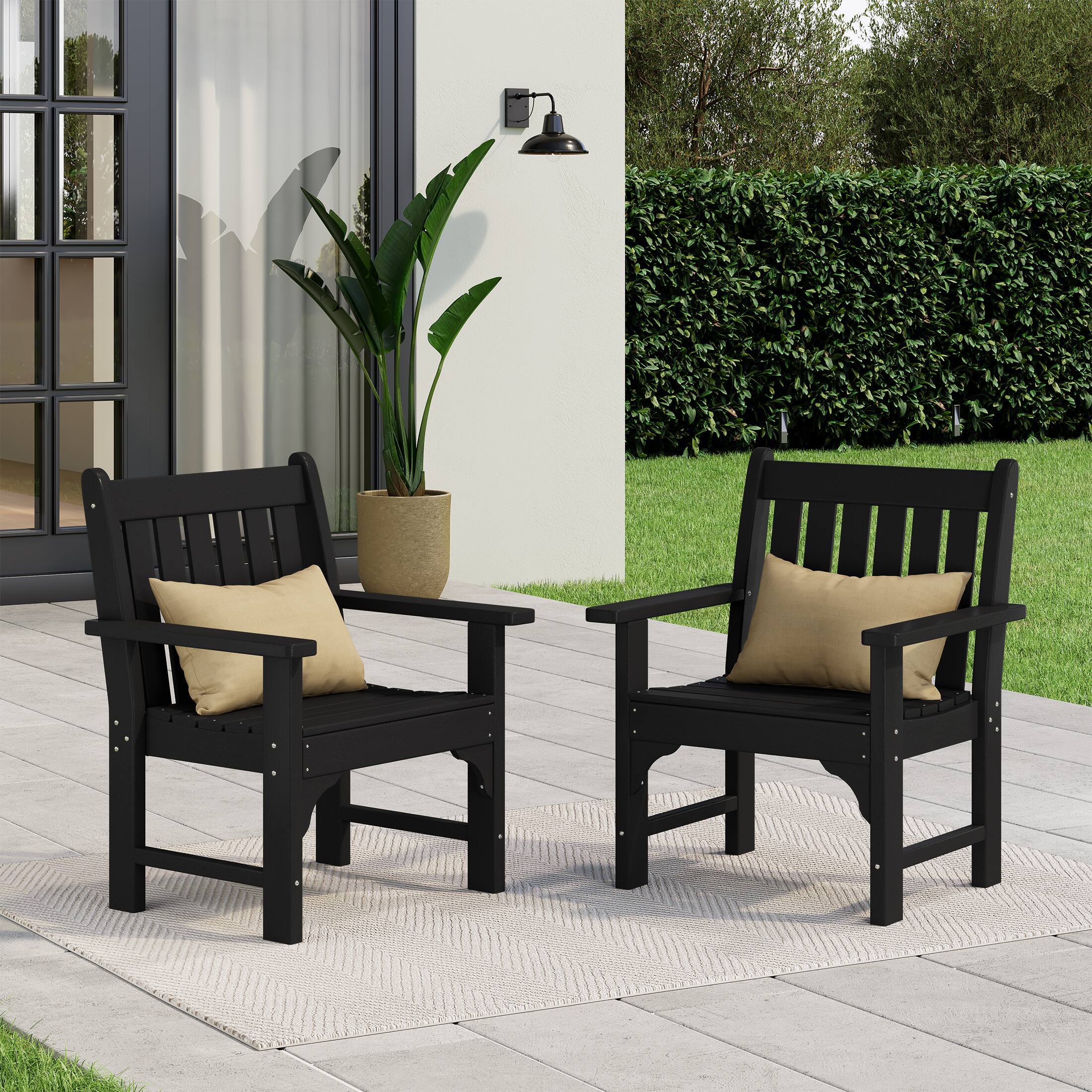 Angle. WestinTrends - WestinTrends Malibu Outdoor Patio HDPE Adirondack Dining Arm Chairs (Set of 2) - Black.