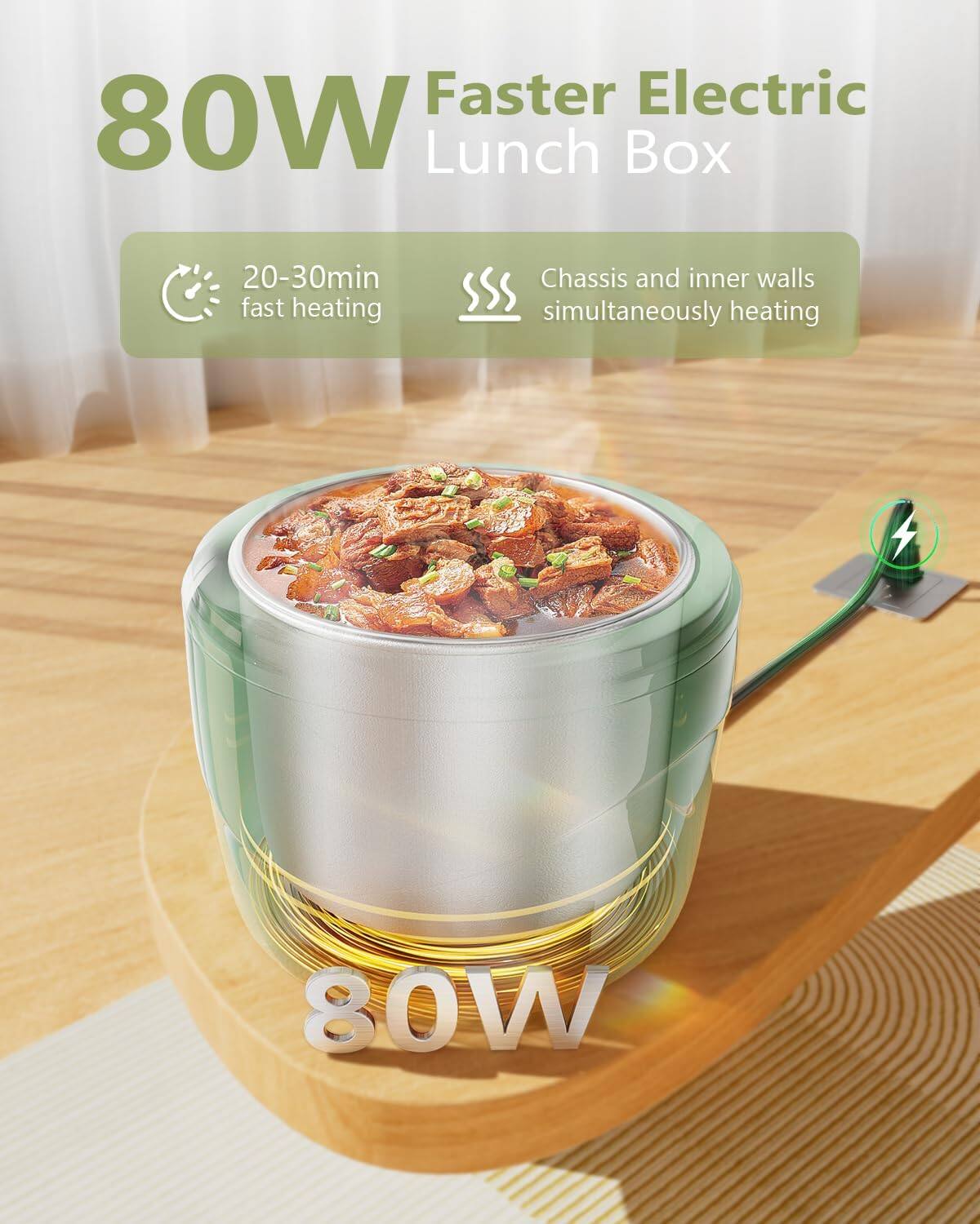 80W Faster Electric Lunch Box

- 20-30min fast heating
- Chassis and inner walls simultaneously heating