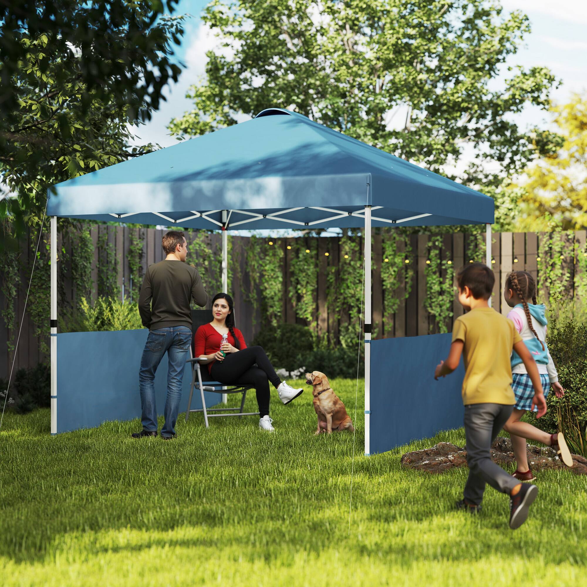 Alt View 1. Outsunny - 10' x 10' Pop Up Canopy Tent with 2 Half Sidewalls, UV50+ Instant Sun Shelter, Tents for Parties - Blue.