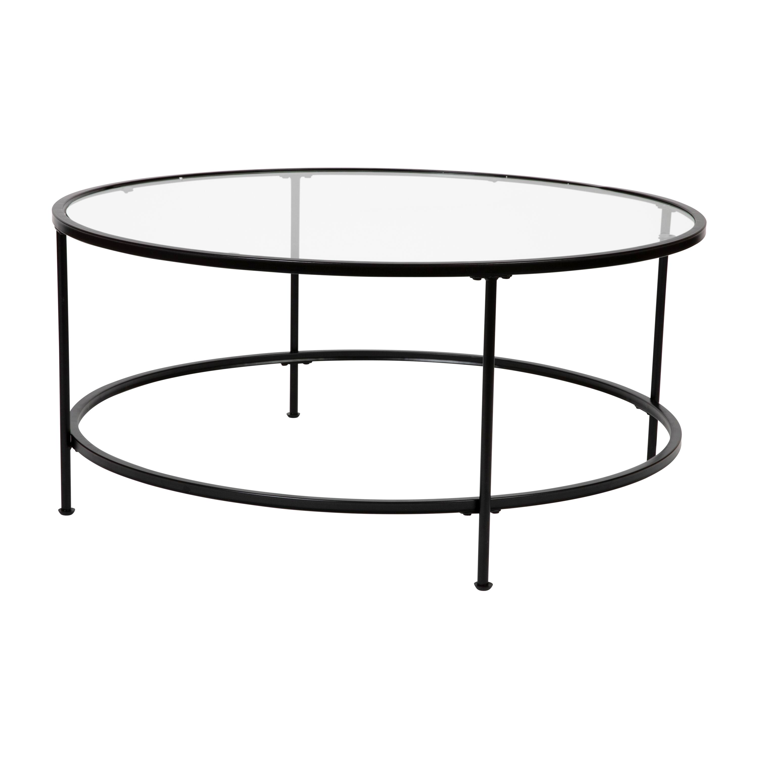 Alt View 5. Emma + Oliver - Glass Living Room Coffee Table with Round Metal Frame - Clear Top/Matte Black Frame.