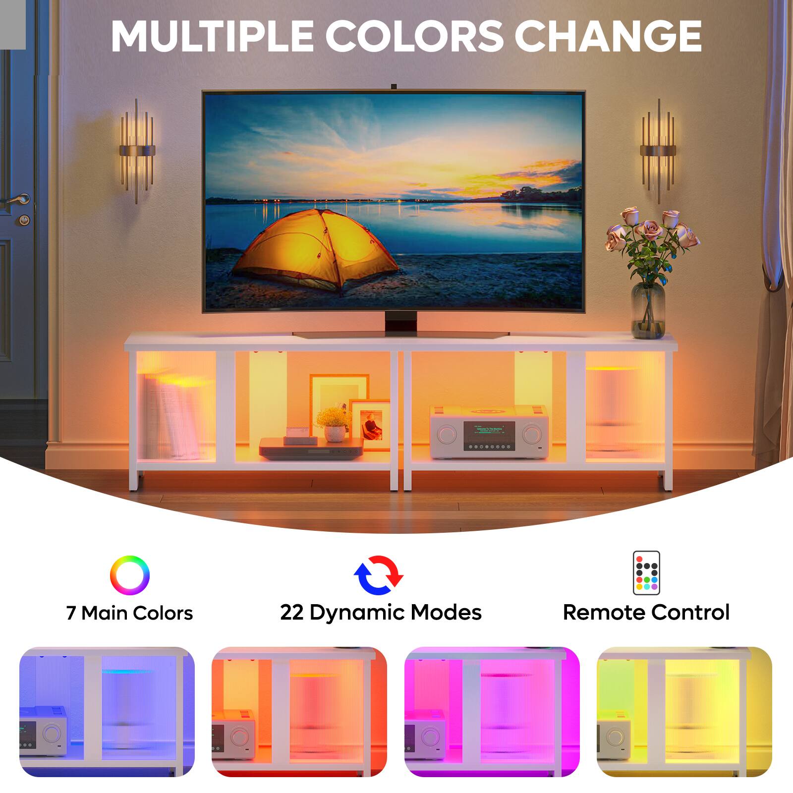Multiple Colors Change: 7 Main Colors, 22 Dynamic Modes, Remote Control.