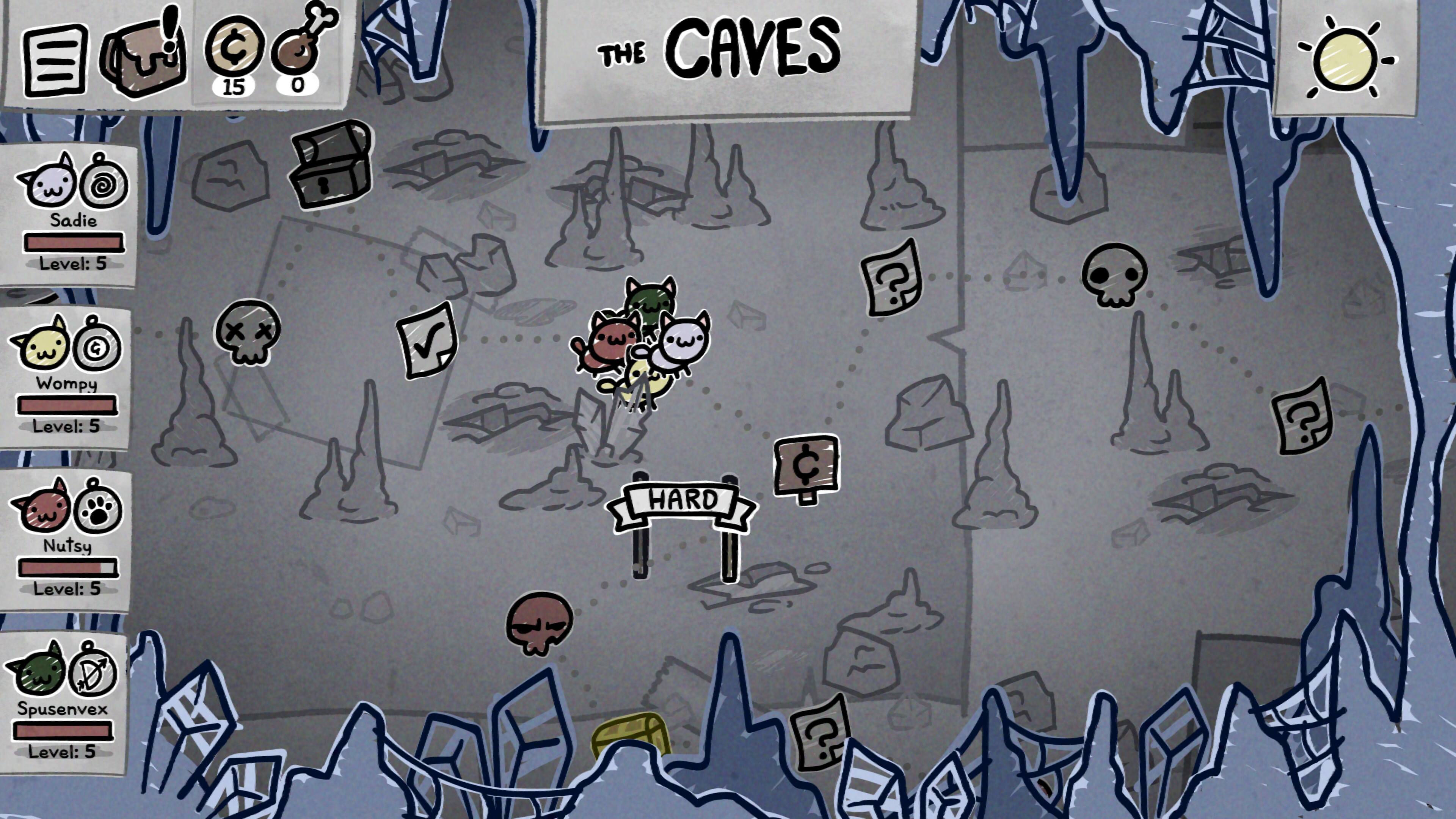 C 15 0

THE CAVES

Sadie Level: 5

Wompy Level: 5

HARD

Nutsy Level: 5

Spusenvex Level: 5