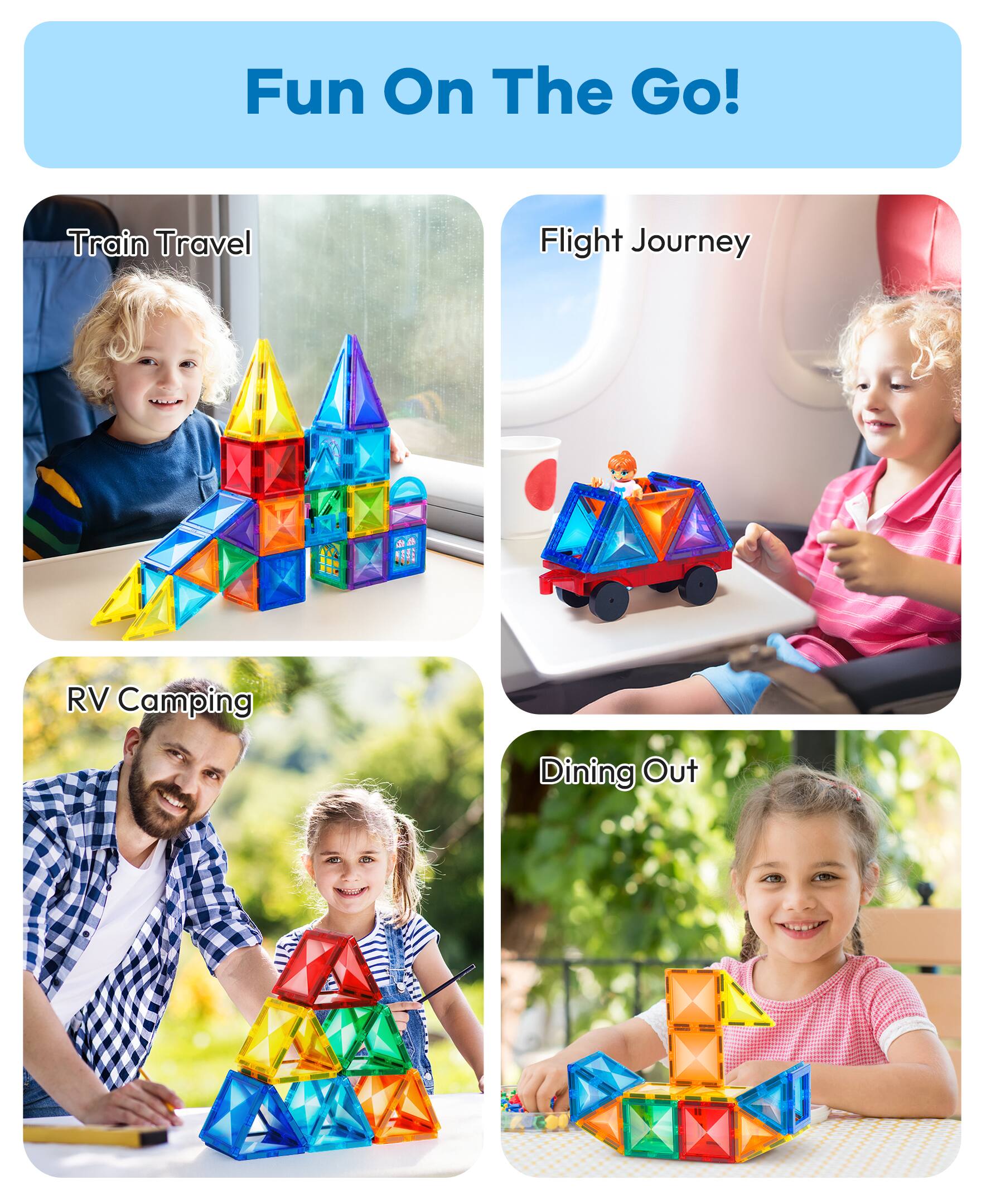 Fun On The Go!

Train Travel  
Flight Journey  
RV Camping  
Dining Out