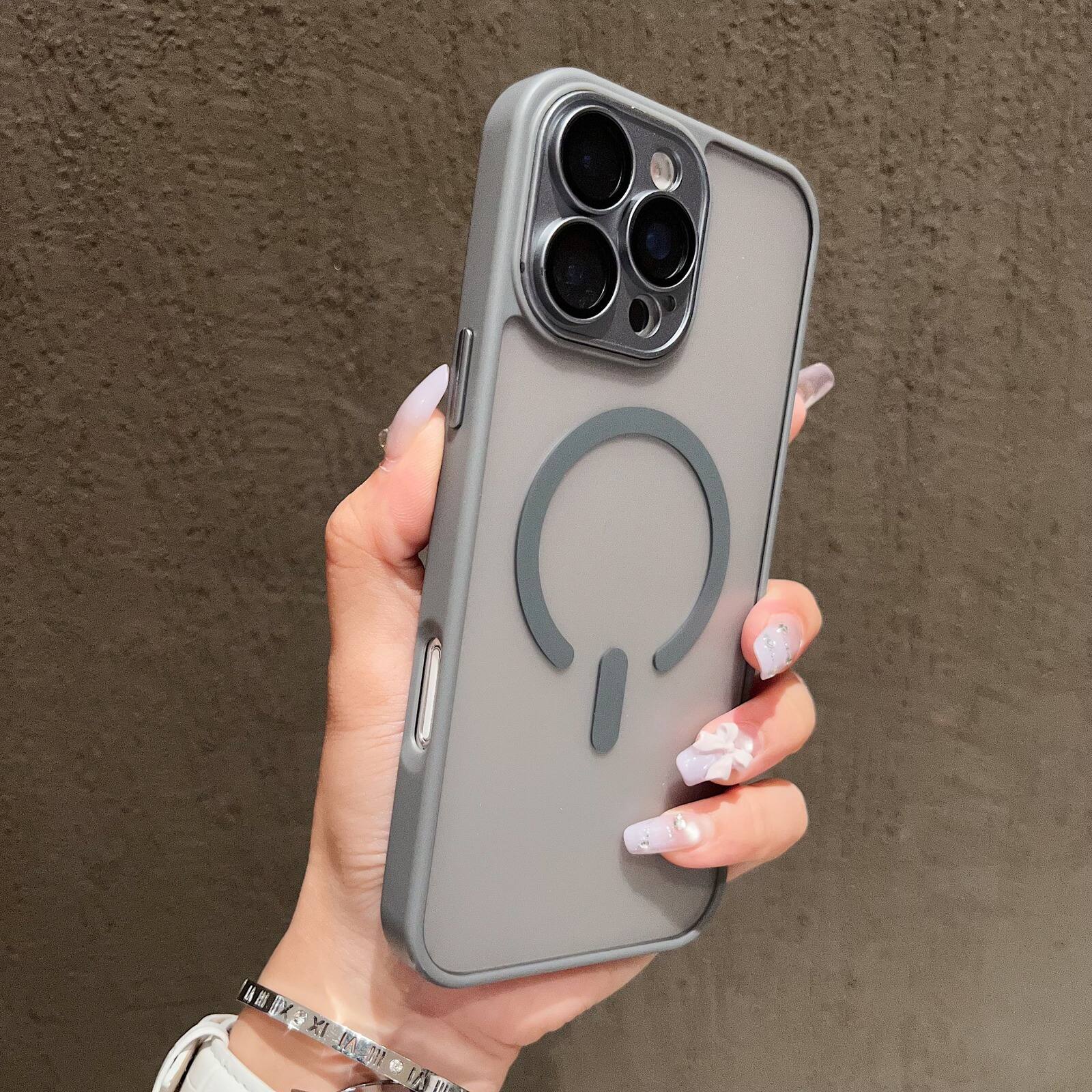 Alt View 4. UUCOVER - For Apple iPhone 16 Pro Max Magnetic Case with Built-in Camera Lens Protector Cover, Compatible with MagSafe Matte Cover - Gray.