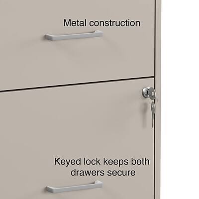 Metal construction  
Keyed lock keeps both drawers secure