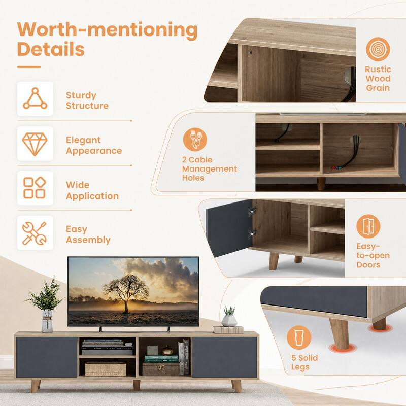 Worth-mentioning Details

- Sturdy Structure
- Rustic Wood Grain
- Elegant Appearance
- Wide Application
- 2 Cable Management Holes
- Easy Assembly
- Easy-to-open Doors
- 5 Solid Legs