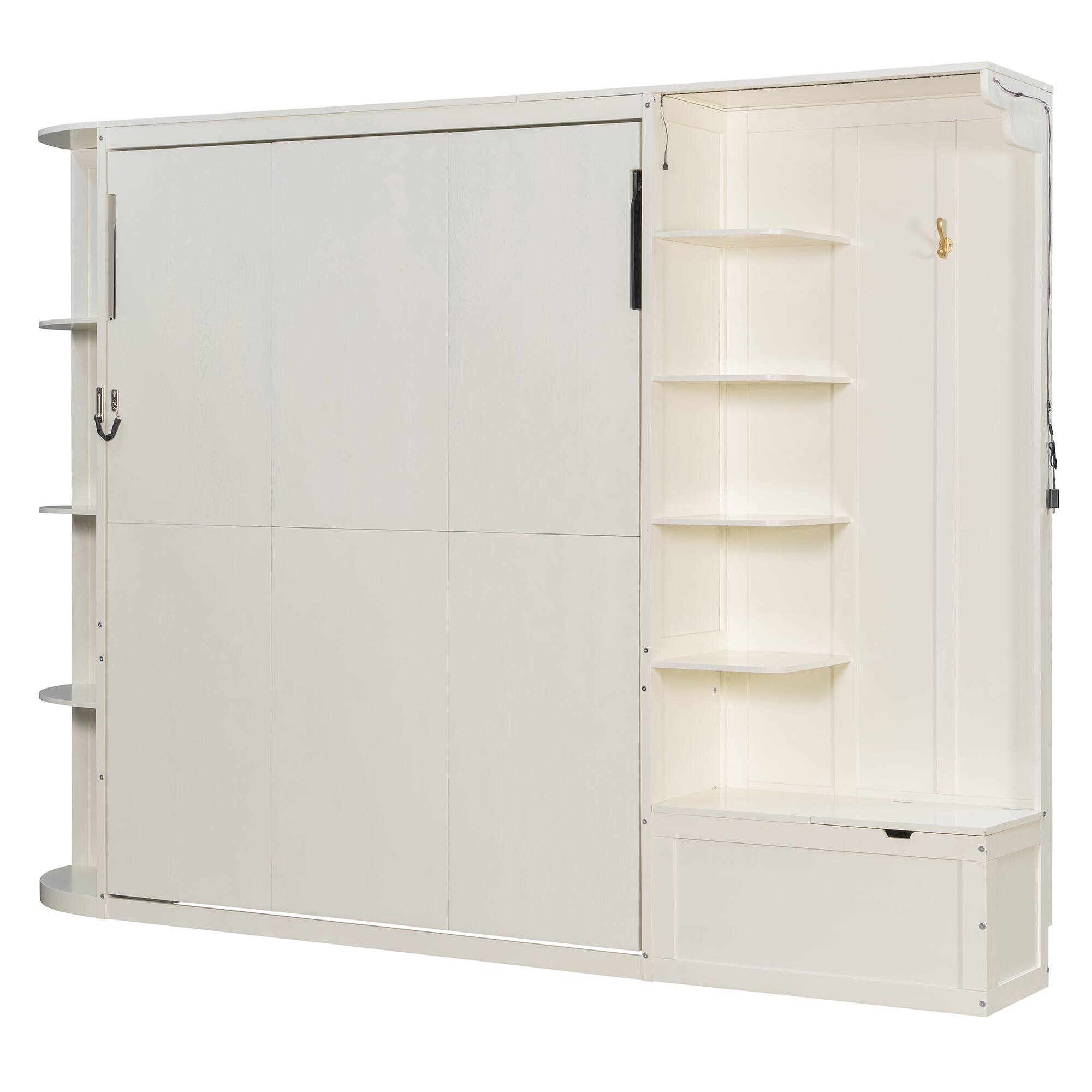 Alt View 2. Whisen - Queen Murphy Bed with Desk Storage & LED Lights, Space-Saving Wall Bed for Guest Room & Home Office - White.